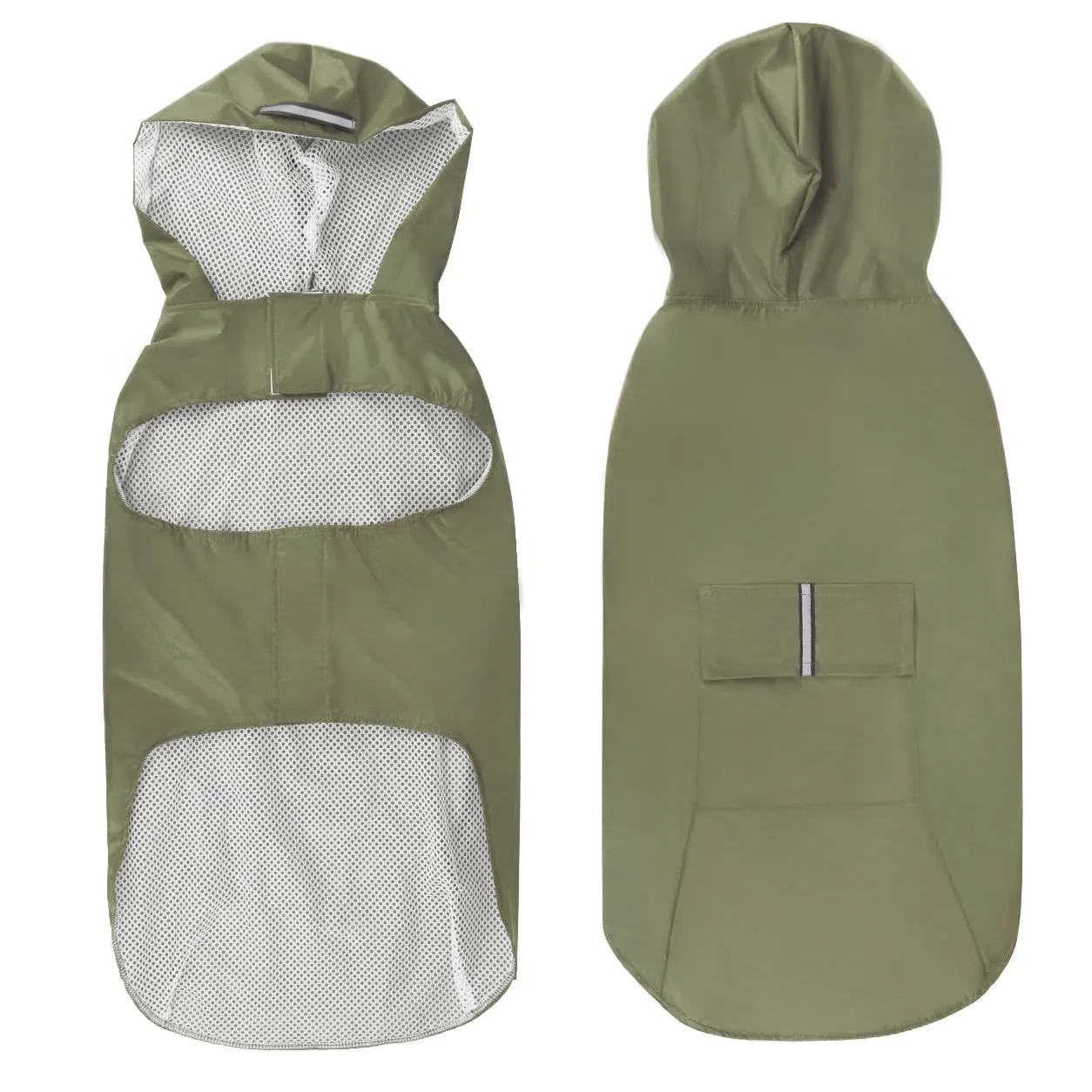 Idepet - Mantella per cani con cappuccio e foro per il collare, impermeabile e riflettente, per cani di piccola, media e grande taglia (3XL, Verde) - immagine 3