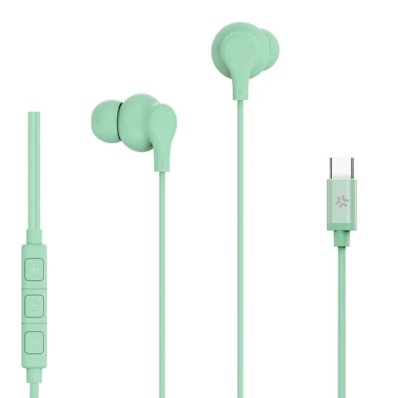 Auricolari Celly UP1600TYPECGN con filo USB-C per chiamate e musica, microfono, verde - immagine 1