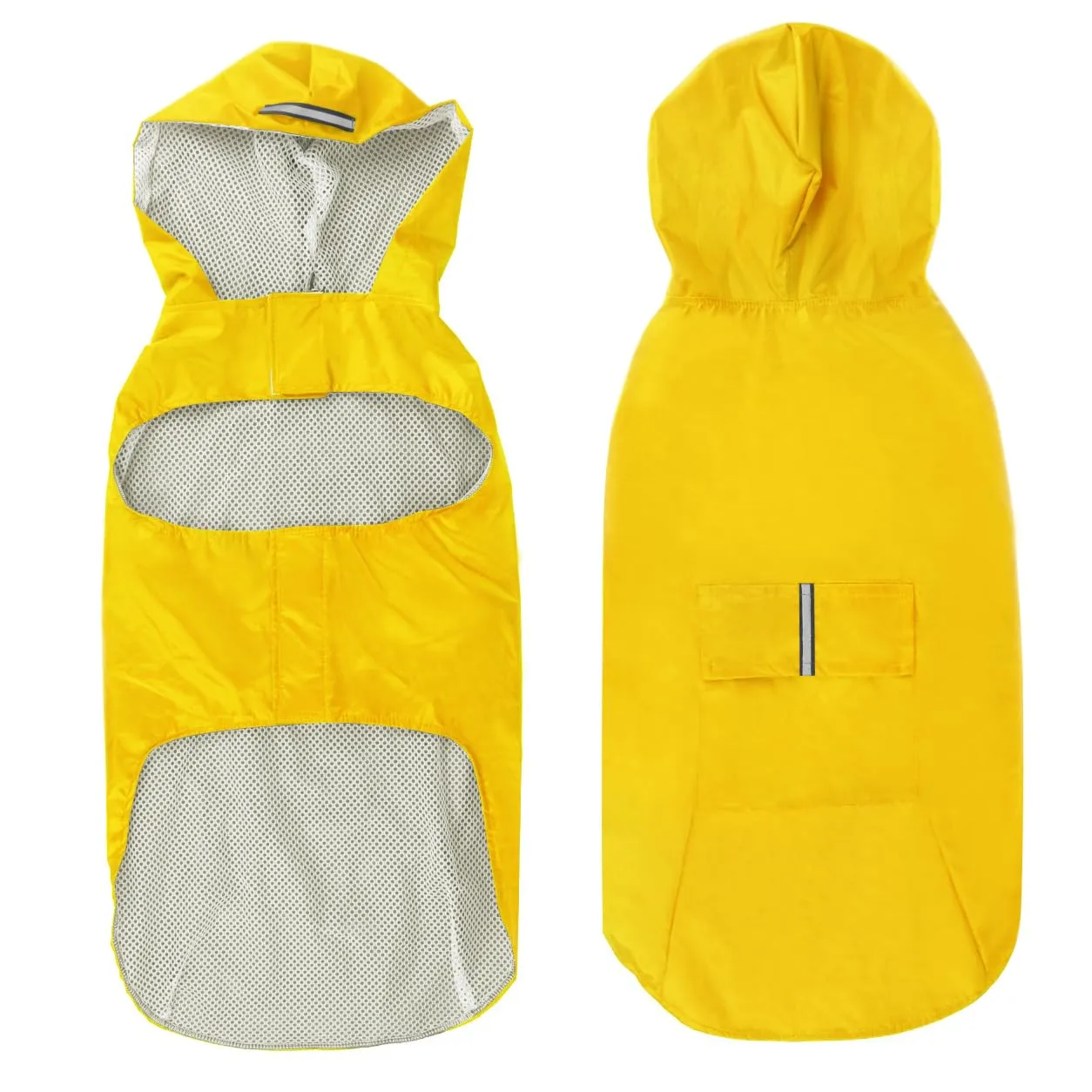 Idepet - Mantella per cani con cappuccio e foro per il collare, impermeabile e riflettente, per cani di piccola, media e grande taglia (3XL, Giallo) - immagine 3