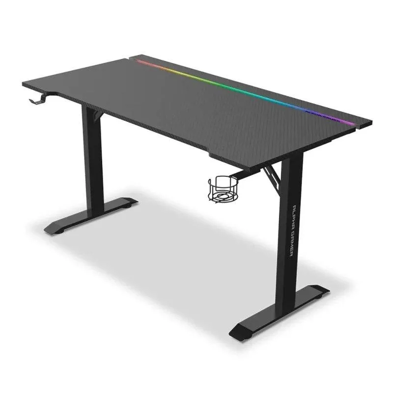 Mesa Gaming Alpha Gamer 140cm Aglomerato Textura Carbonio RGB Extras - immagine 1