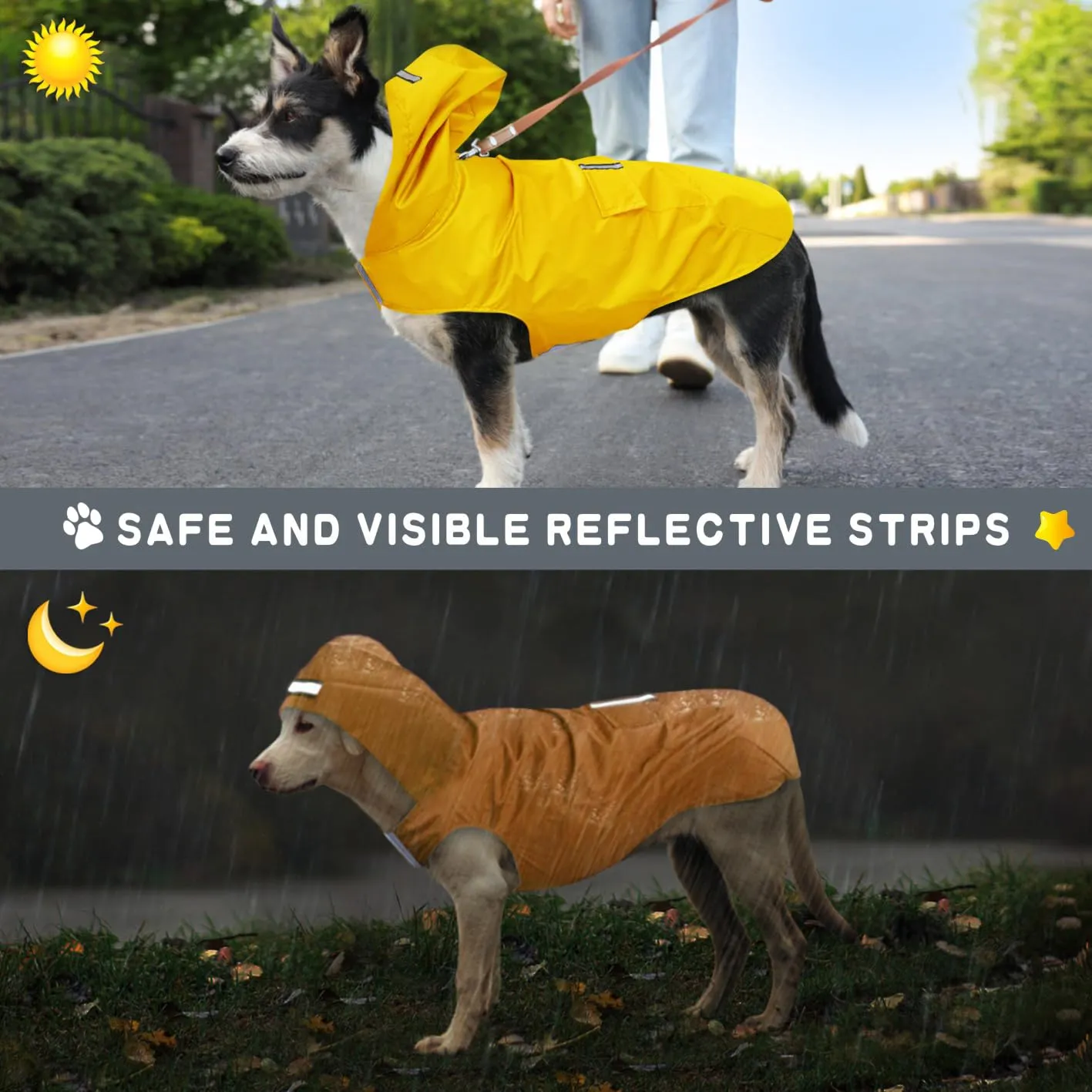 Idepet - Mantella per cani con cappuccio e foro per il collare, impermeabile e riflettente, per cani di piccola, media e grande taglia (XL, Giallo) - immagine 6