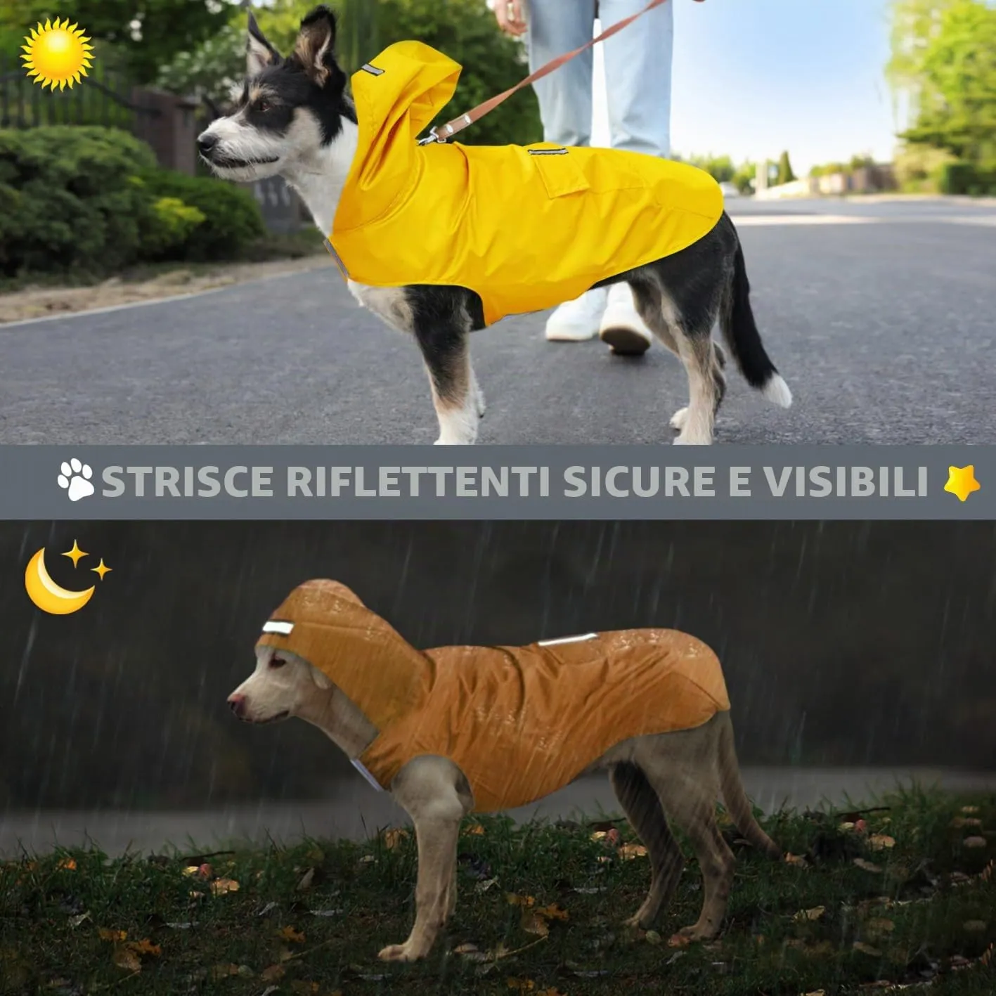 Idepet - Mantella per cani con cappuccio e foro per il collare, impermeabile e riflettente, per cani di piccola, media e grande taglia (4XL, Giallo) - immagine 6