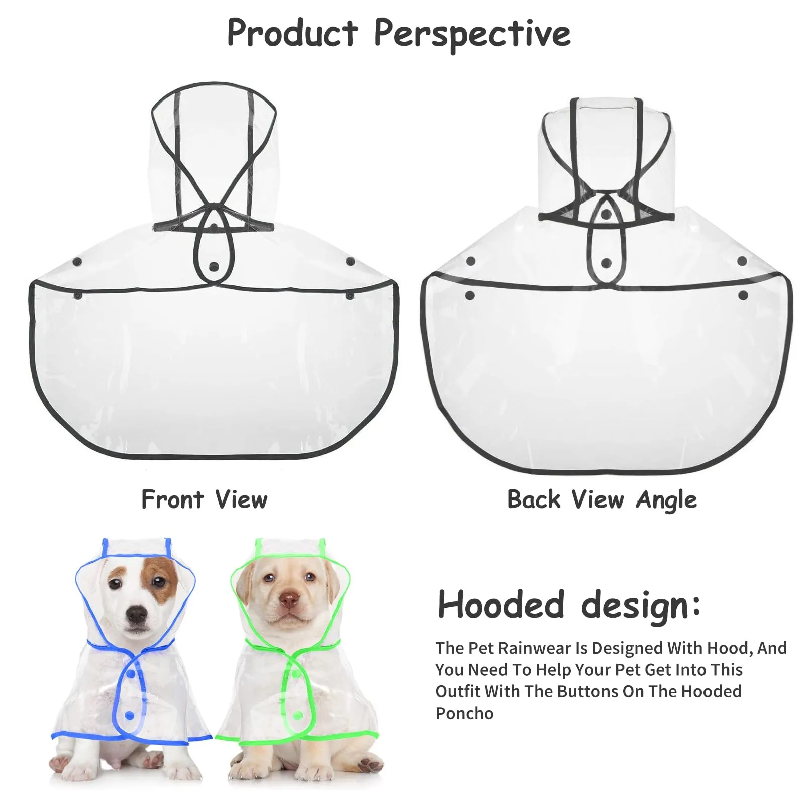 PETCUTE Impermeabile Cane con Cappuccio,Ultraleggero,Impermeabile per Cani PVC Trasparente con Chiusura a Bottoni,Cappottino Antipioggia Poncho per Cani Taglia Piccola e Media - immagine 6