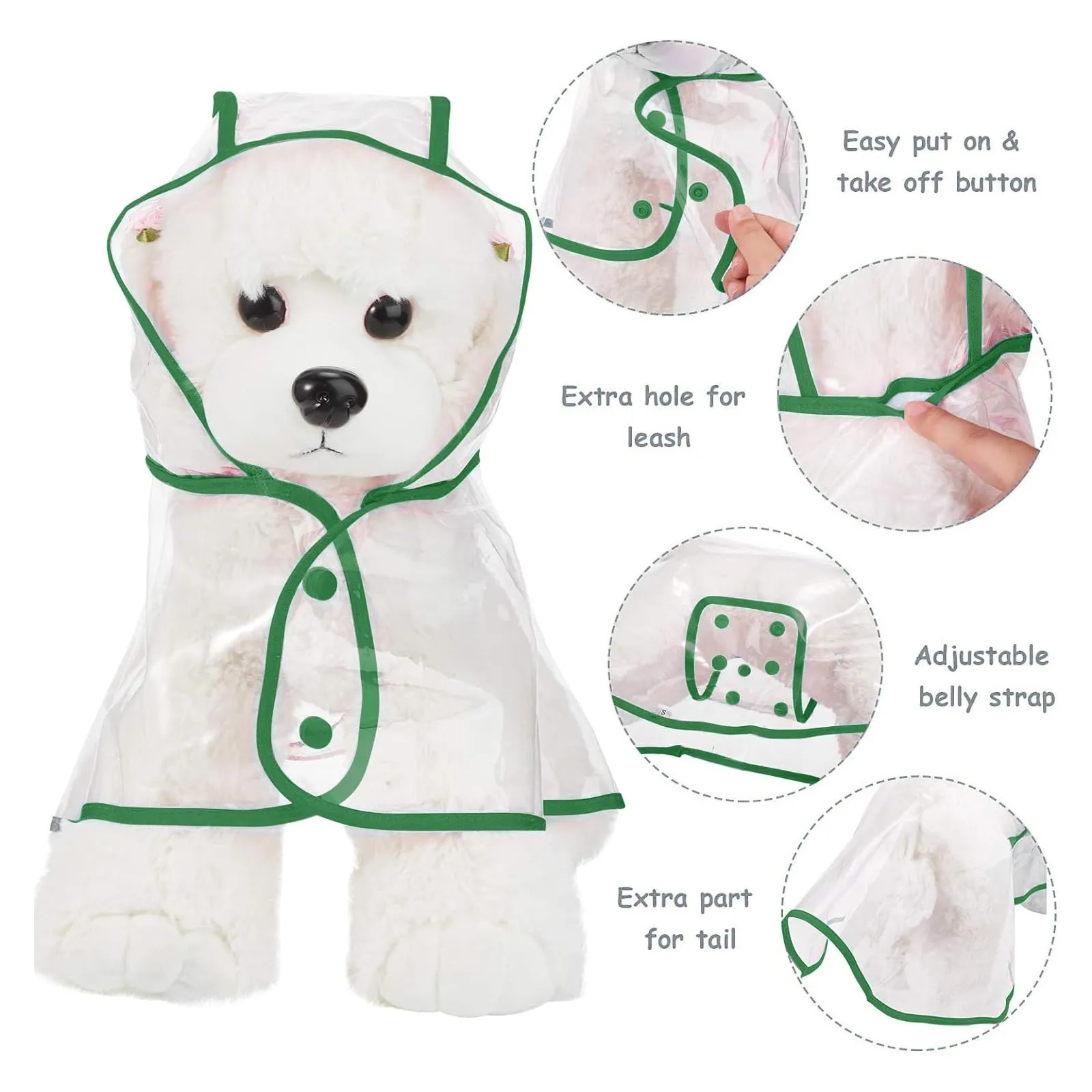 PETCUTE Impermeabile Cane con Cappuccio,Ultraleggero,Impermeabile per Cani PVC Trasparente con Chiusura a Bottoni,Cappottino Antipioggia Poncho per Cani Taglia Piccola e Media - immagine 4