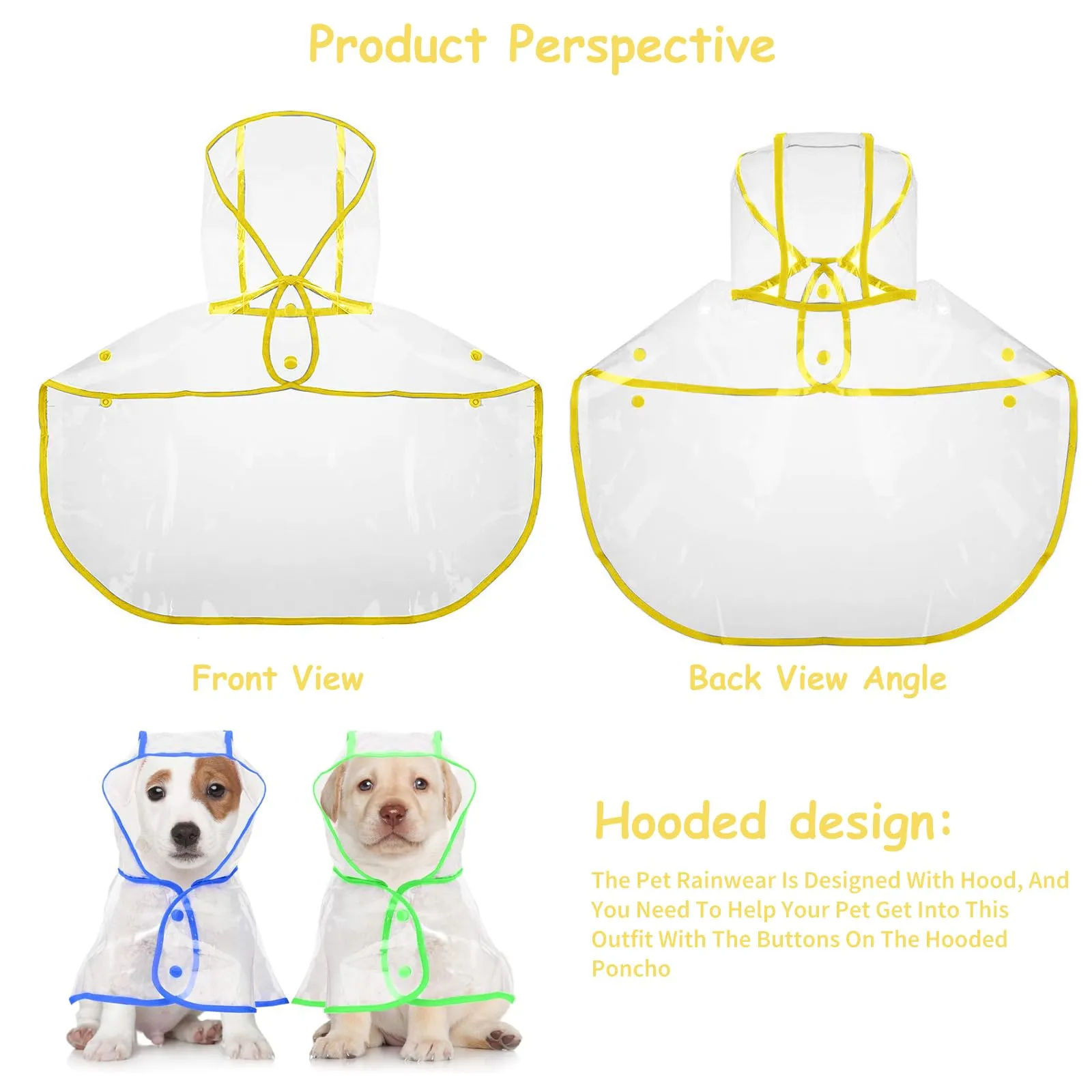 PETCUTE Impermeabile Cane con Cappuccio,Ultraleggero,Impermeabile per Cani PVC Trasparente con Chiusura a Bottoni,Cappottino Antipioggia Poncho per Cani Taglia Piccola e Media - immagine 6