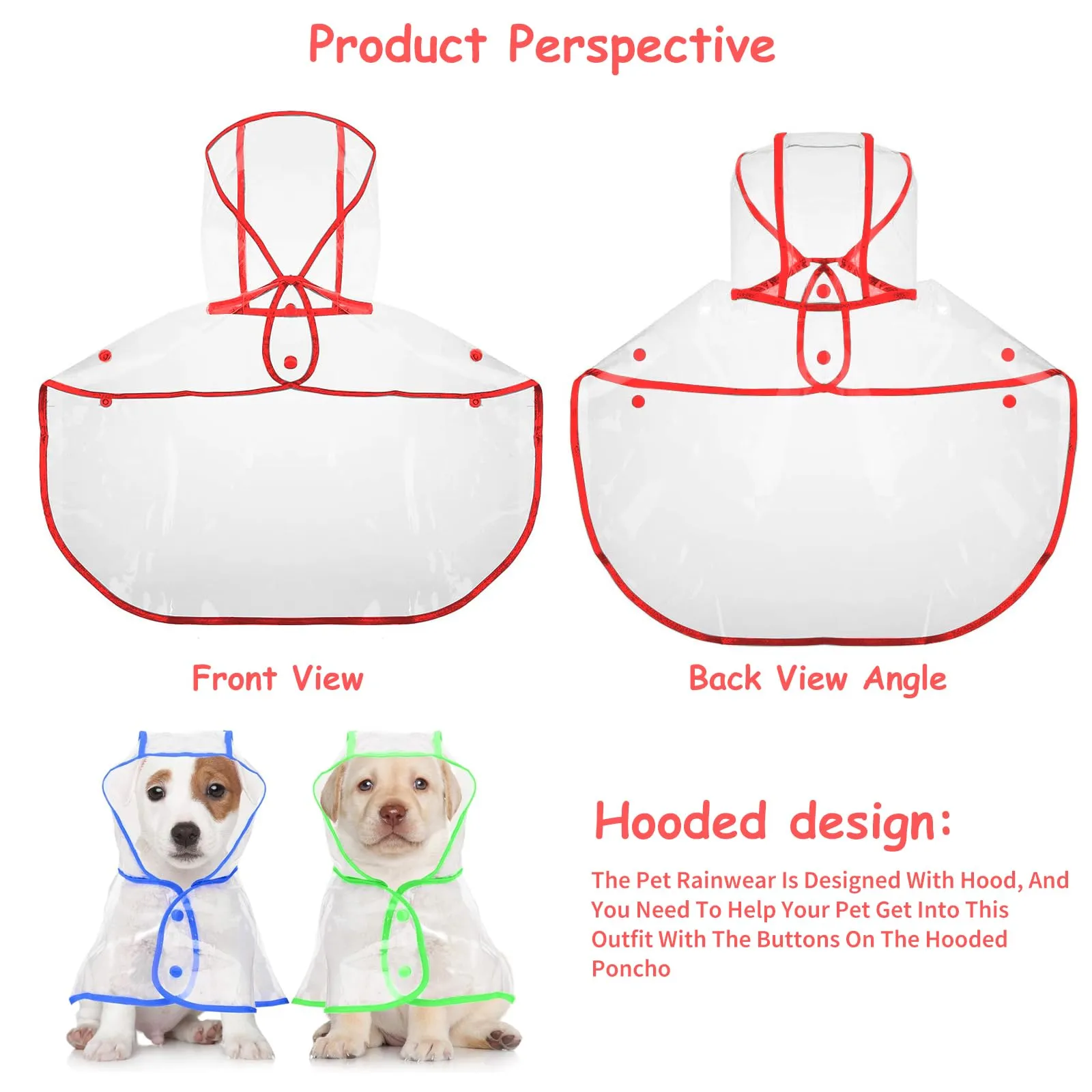 PETCUTE Impermeabile Cane con Cappuccio,Ultraleggero,Impermeabile per Cani PVC Trasparente con Chiusura a Bottoni,Cappottino Antipioggia Poncho per Cani Taglia Piccola e Media - immagine 6