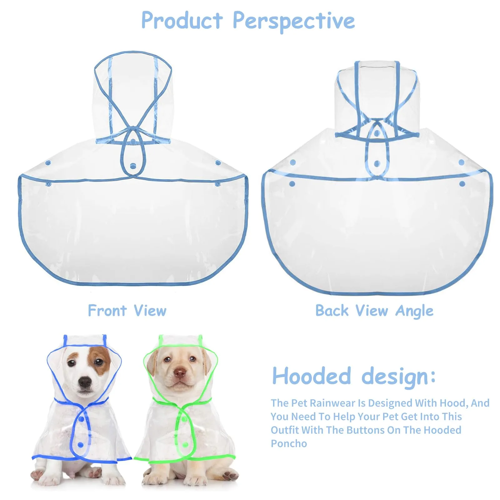 PETCUTE Impermeabile Cane con Cappuccio,Ultraleggero,Impermeabile per Cani PVC Trasparente con Chiusura a Bottoni,Cappottino Antipioggia Poncho per Cani Taglia Piccola e Media - immagine 6