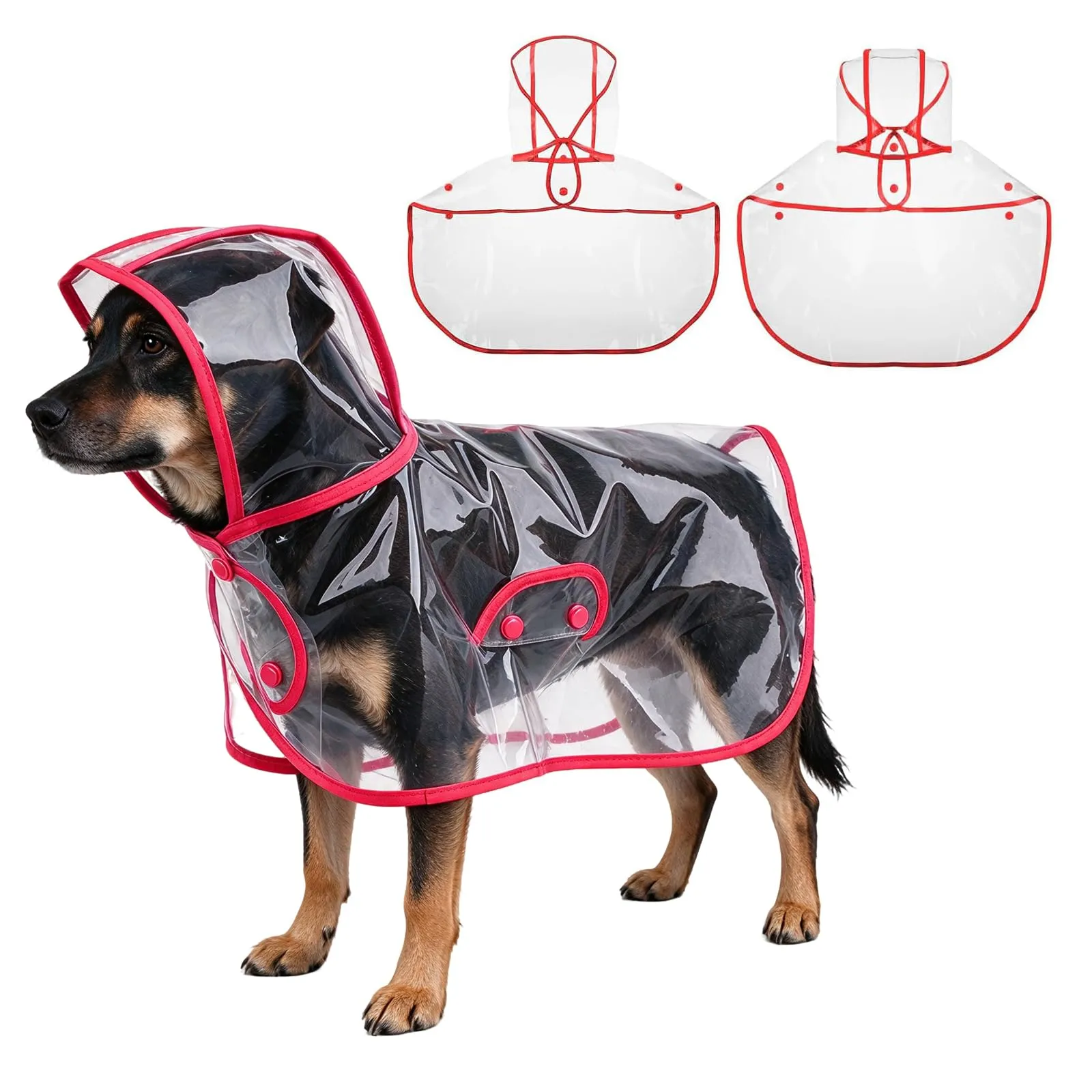PETCUTE Impermeabile Cane con Cappuccio,Ultraleggero,Impermeabile per Cani PVC Trasparente con Chiusura a Bottoni,Cappottino Antipioggia Poncho per Cani Taglia Piccola e Media - immagine 1