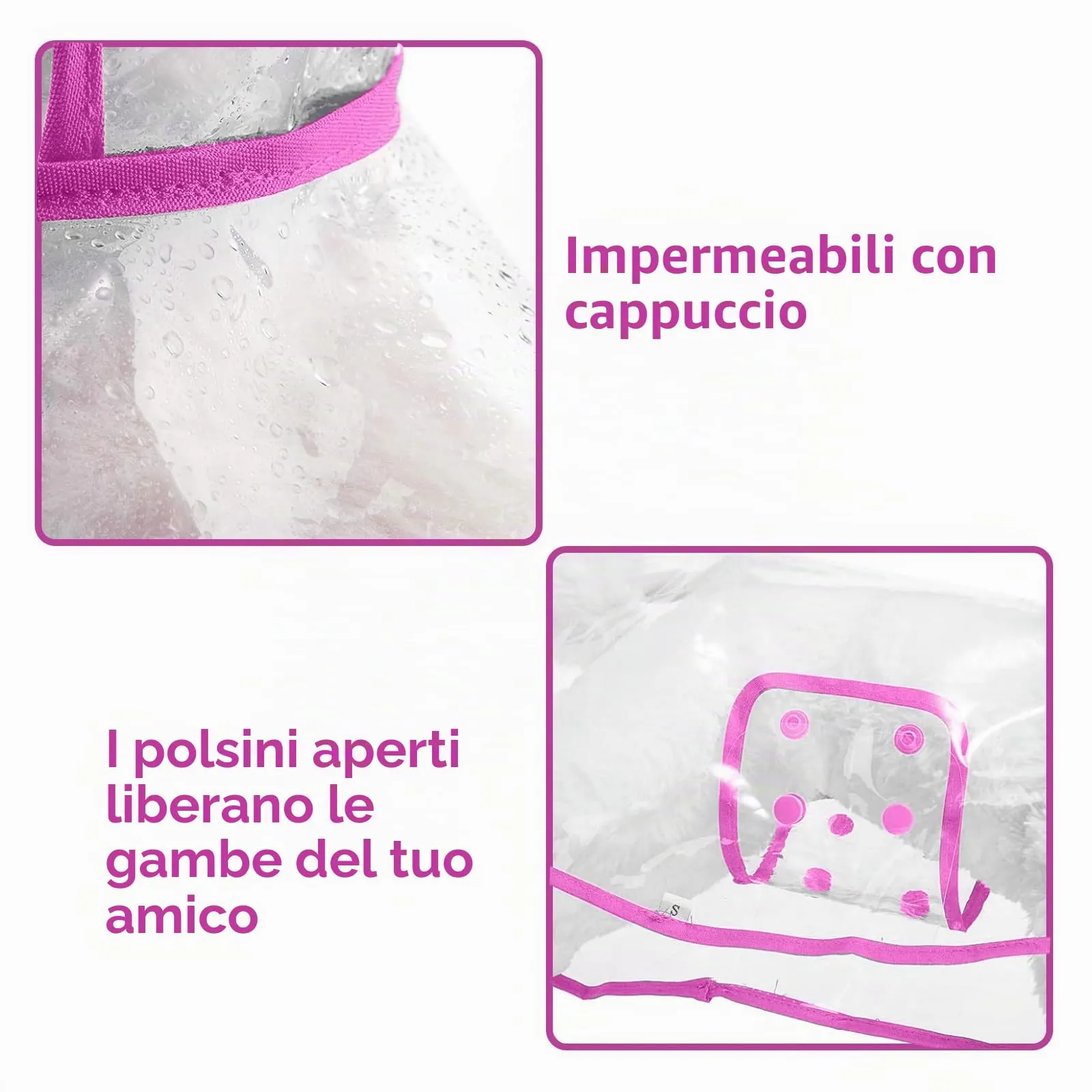 PETCUTE Impermeabile Cane con Cappuccio,Ultraleggero,Impermeabile per Cani PVC Trasparente con Chiusura a Bottoni,Cappottino Antipioggia Poncho per Cani Taglia Piccola e Media - immagine 7