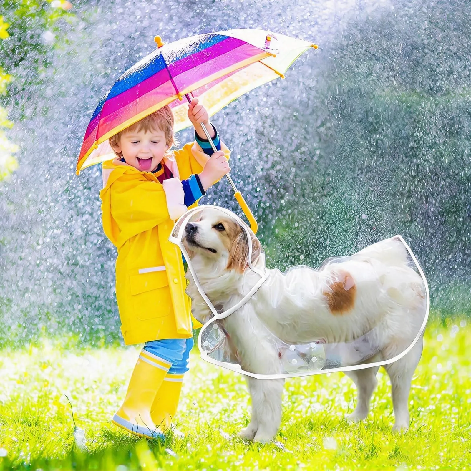 PETCUTE Impermeabile Cane con Cappuccio,Ultraleggero,Impermeabile per Cani PVC Trasparente con Chiusura a Bottoni,Cappottino Antipioggia Poncho per Cani Taglia Piccola e Media - immagine 2