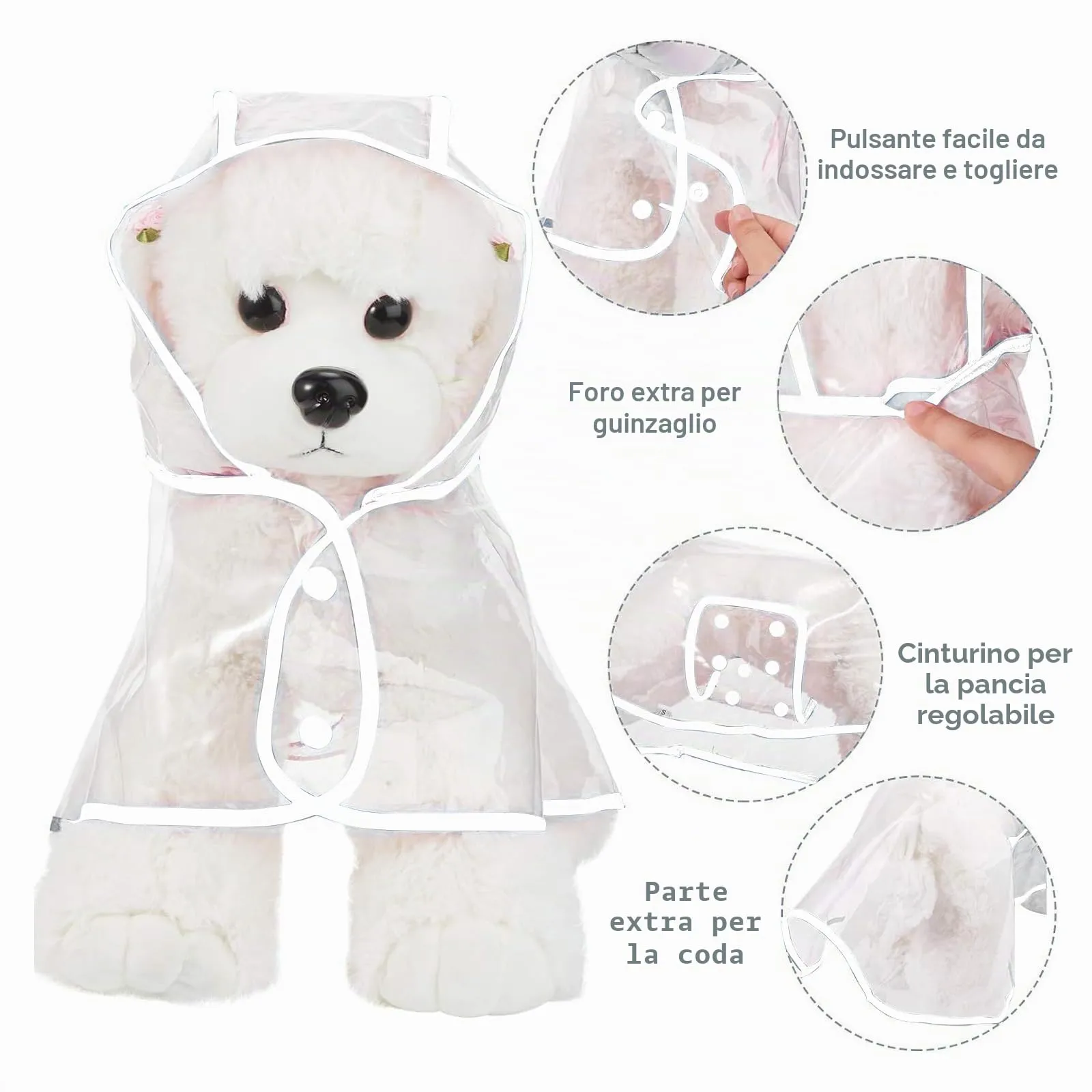 PETCUTE Impermeabile Cane con Cappuccio,Ultraleggero,Impermeabile per Cani PVC Trasparente con Chiusura a Bottoni,Cappottino Antipioggia Poncho per Cani Taglia Piccola e Media - immagine 4