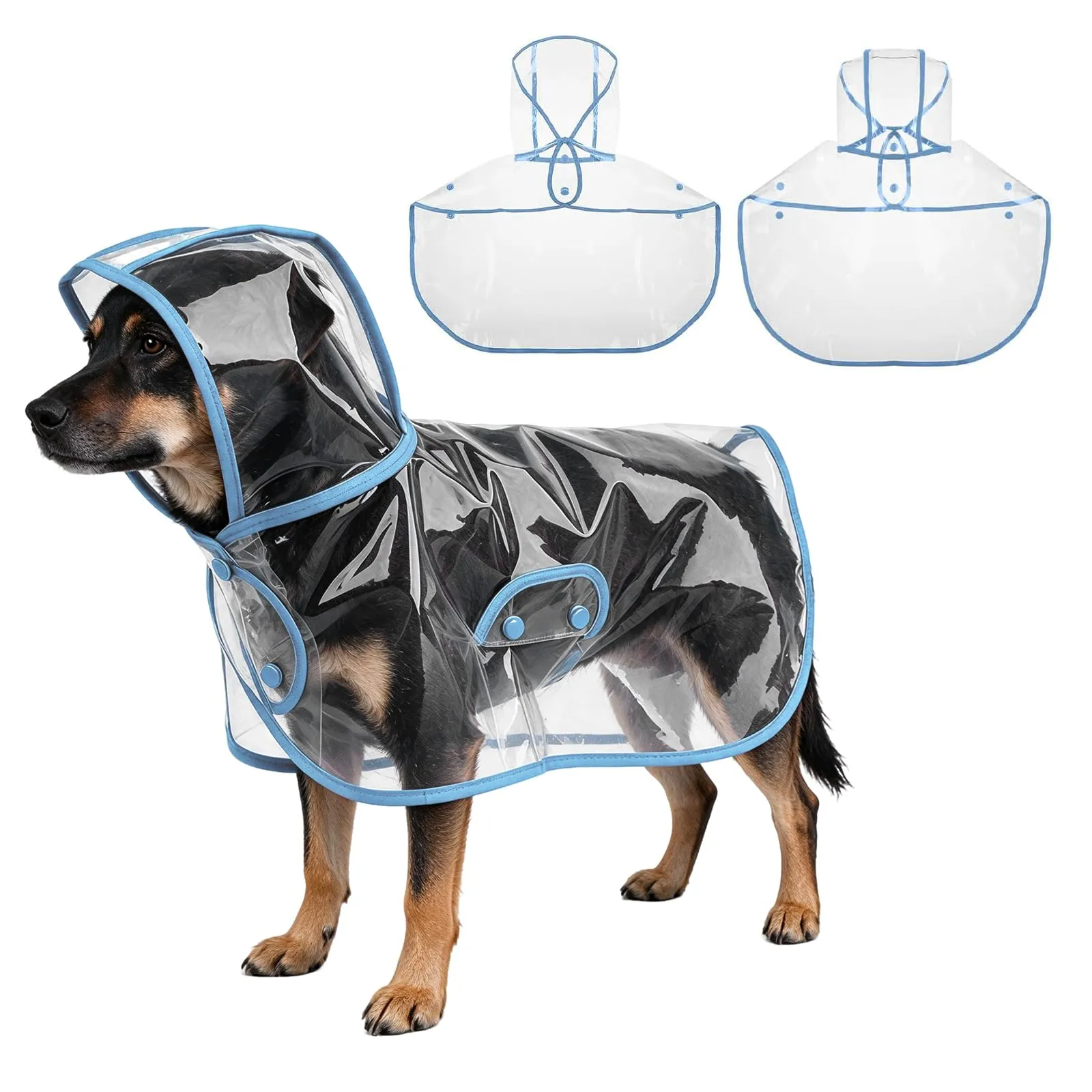 PETCUTE Impermeabile Cane con Cappuccio,Ultraleggero,Impermeabile per Cani PVC Trasparente con Chiusura a Bottoni,Cappottino Antipioggia Poncho per Cani Taglia Piccola e Media - immagine 1