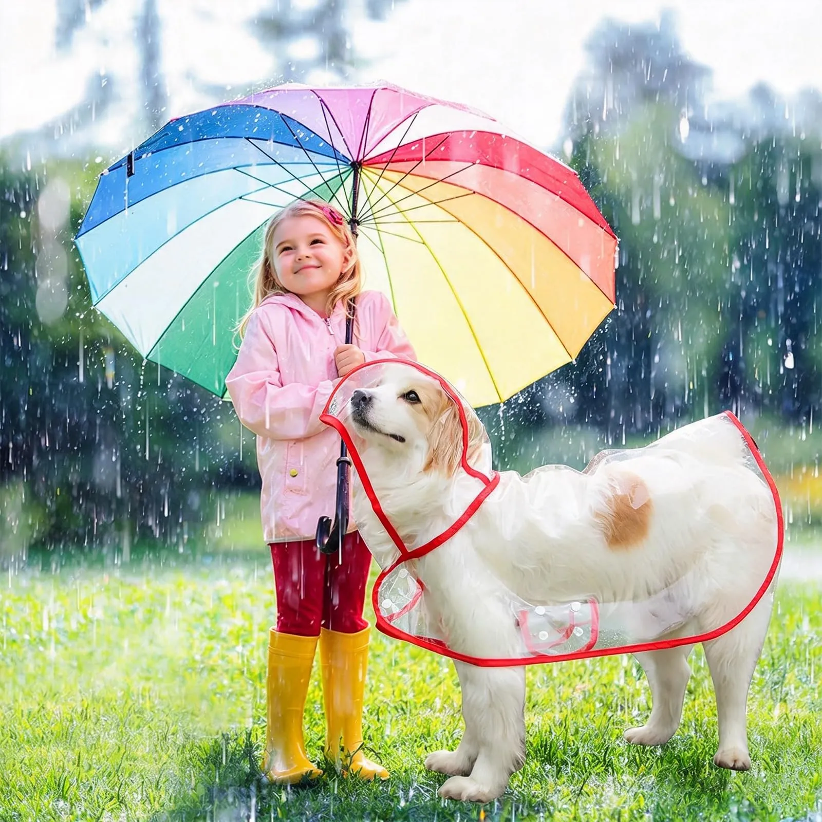 PETCUTE Impermeabile Cane con Cappuccio,Ultraleggero,Impermeabile per Cani PVC Trasparente con Chiusura a Bottoni,Cappottino Antipioggia Poncho per Cani Taglia Piccola e Media - immagine 2