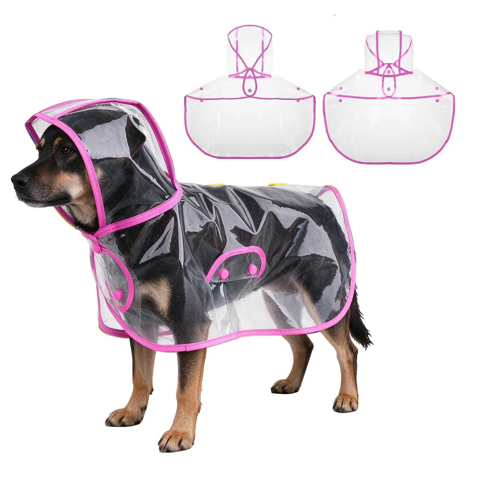 PETCUTE Impermeabile Cane con Cappuccio,Ultraleggero,Impermeabile per Cani PVC Trasparente con Chiusura a Bottoni,Cappottino Antipioggia Poncho per Cani Taglia Piccola e Media - immagine 1
