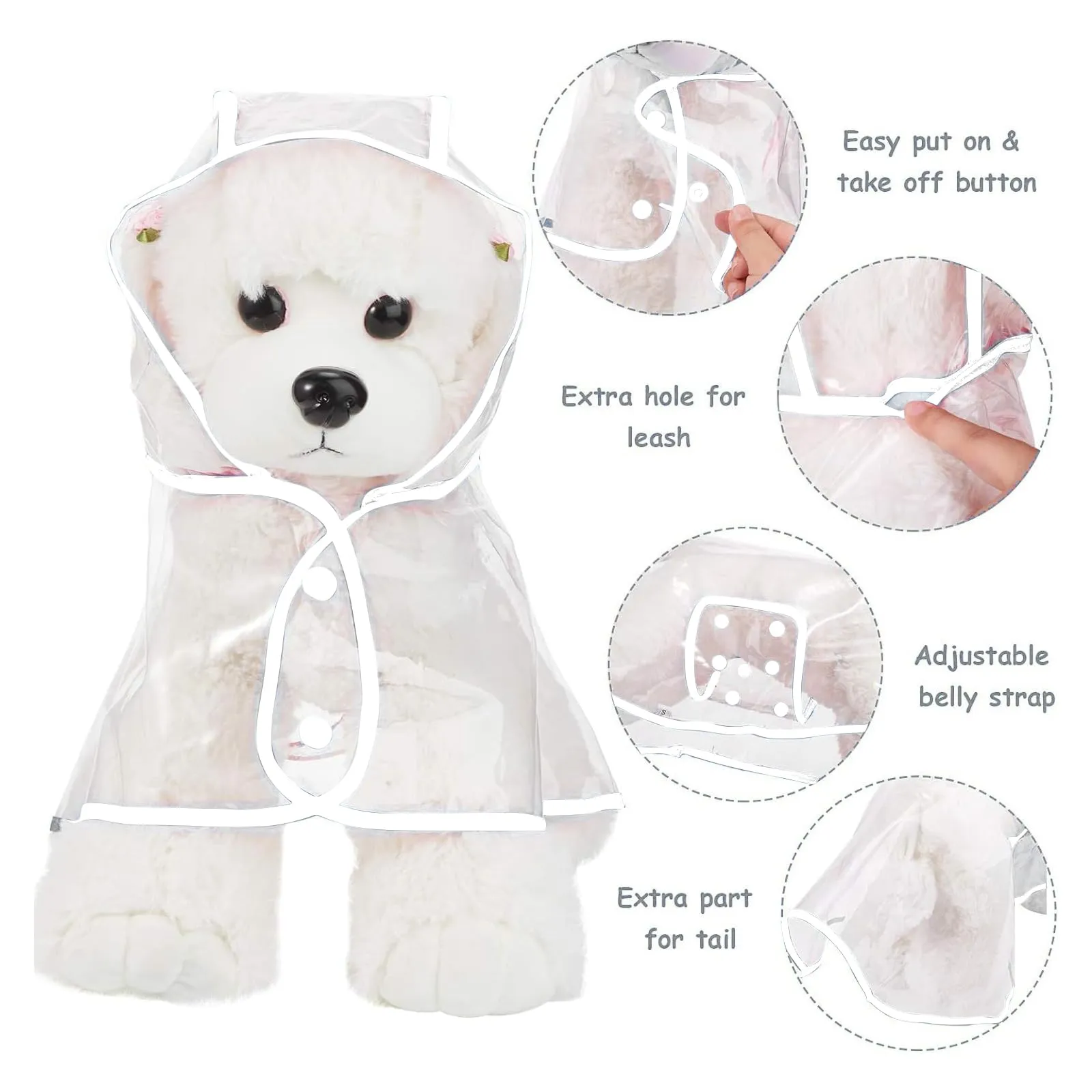 PETCUTE Impermeabile Cane con Cappuccio,Ultraleggero,Impermeabile per Cani PVC Trasparente con Chiusura a Bottoni,Cappottino Antipioggia Poncho per Cani Taglia Piccola e Media - immagine 4
