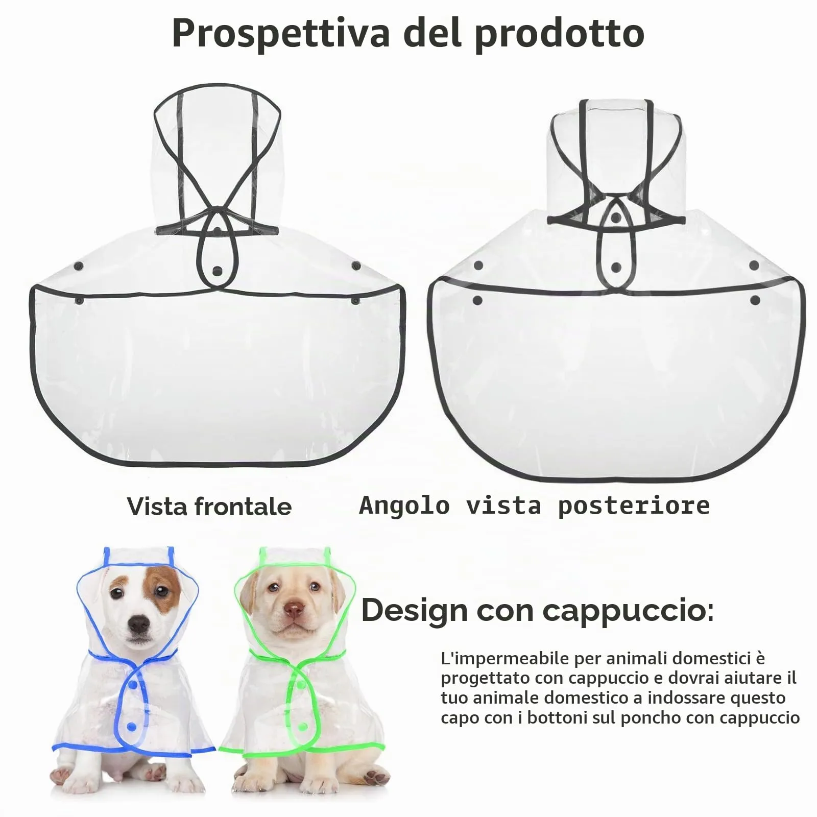 PETCUTE Impermeabile Cane con Cappuccio,Ultraleggero,Impermeabile per Cani PVC Trasparente con Chiusura a Bottoni,Cappottino Antipioggia Poncho per Cani Taglia Piccola e Media - immagine 6