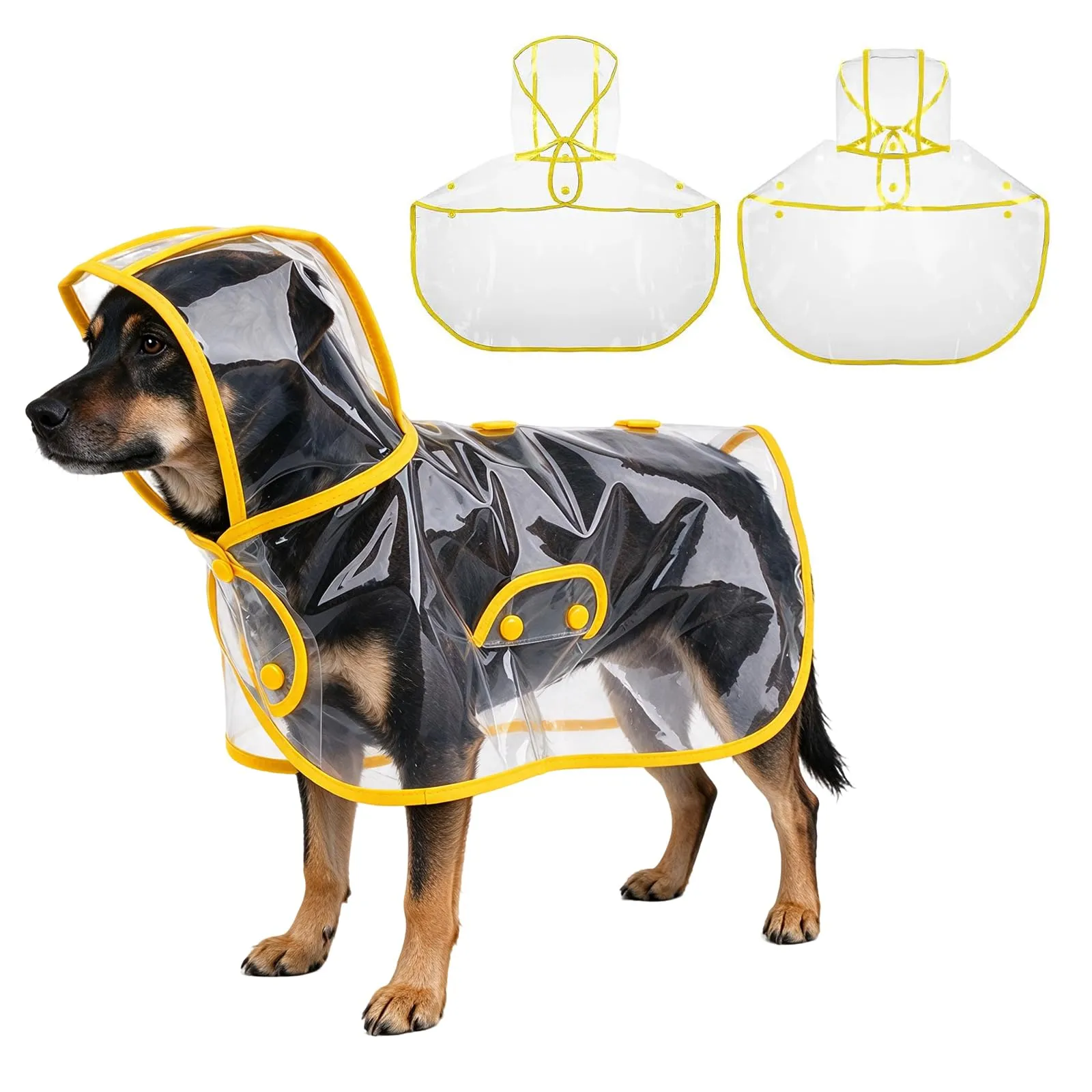 PETCUTE Impermeabile Cane con Cappuccio,Ultraleggero,Impermeabile per Cani PVC Trasparente con Chiusura a Bottoni,Cappottino Antipioggia Poncho per Cani Taglia Piccola e Media - immagine 1