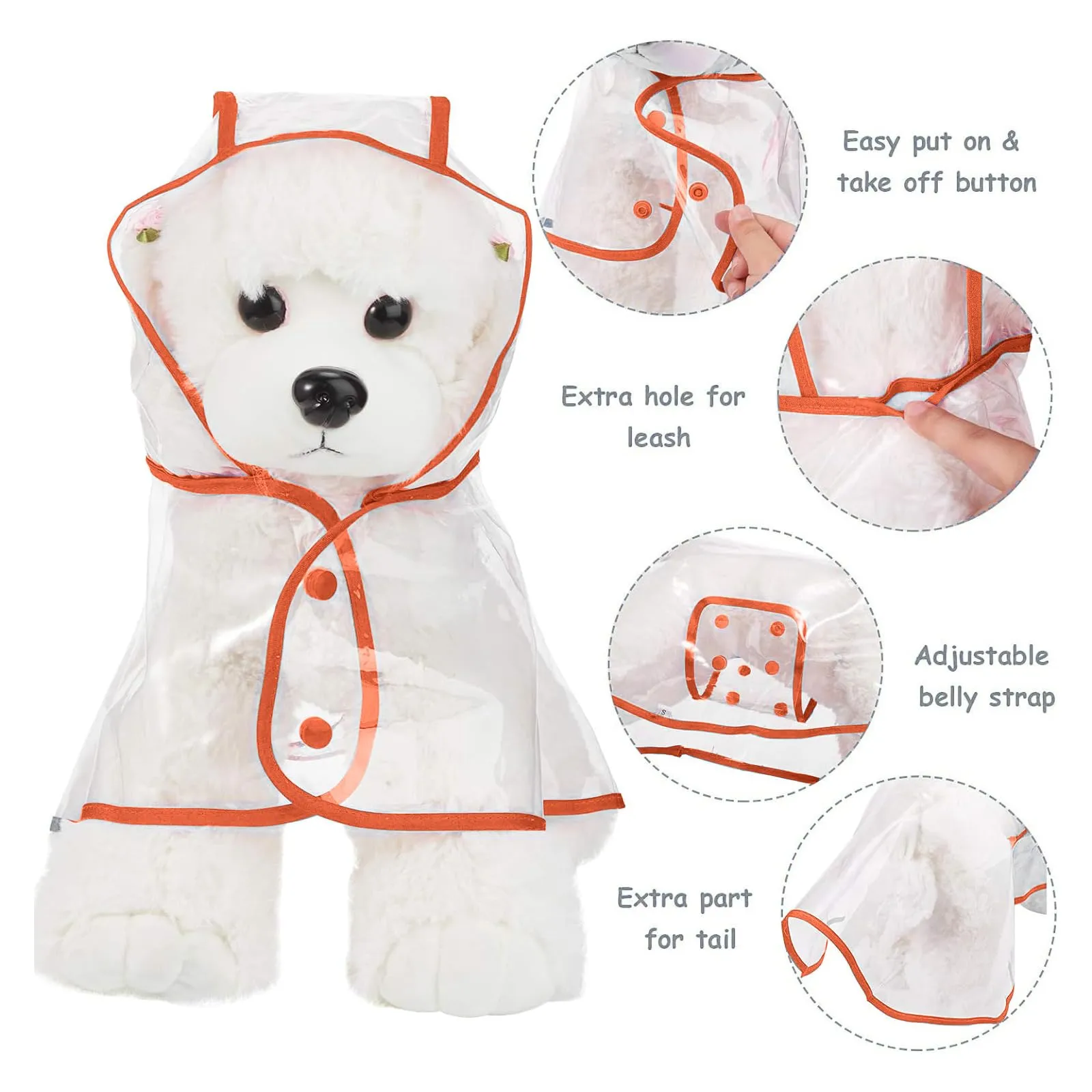 PETCUTE Impermeabile Cane con Cappuccio,Ultraleggero,Impermeabile per Cani PVC Trasparente con Chiusura a Bottoni,Cappottino Antipioggia Poncho per Cani Taglia Piccola e Media - immagine 4