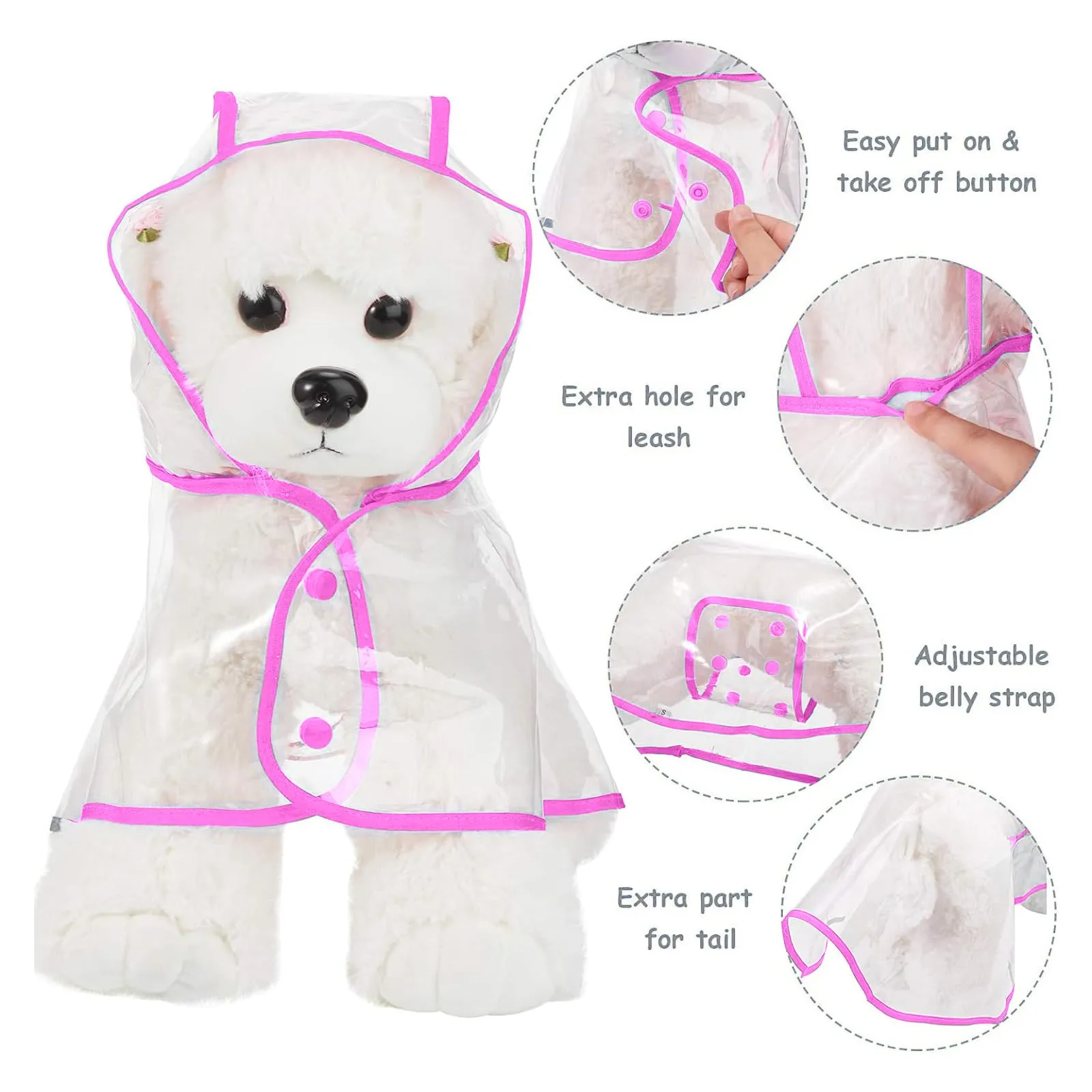 PETCUTE Impermeabile Cane con Cappuccio,Ultraleggero,Impermeabile per Cani PVC Trasparente con Chiusura a Bottoni,Cappottino Antipioggia Poncho per Cani Taglia Piccola e Media - immagine 4