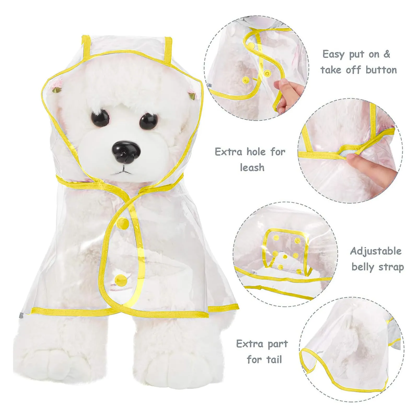 PETCUTE Impermeabile Cane con Cappuccio,Ultraleggero,Impermeabile per Cani PVC Trasparente con Chiusura a Bottoni,Cappottino Antipioggia Poncho per Cani Taglia Piccola e Media - immagine 4