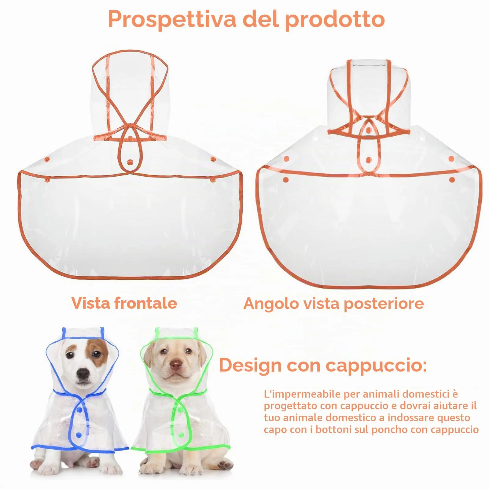 PETCUTE Impermeabile Cane con Cappuccio,Ultraleggero,Impermeabile per Cani PVC Trasparente con Chiusura a Bottoni,Cappottino Antipioggia Poncho per Cani Taglia Piccola e Media - immagine 6