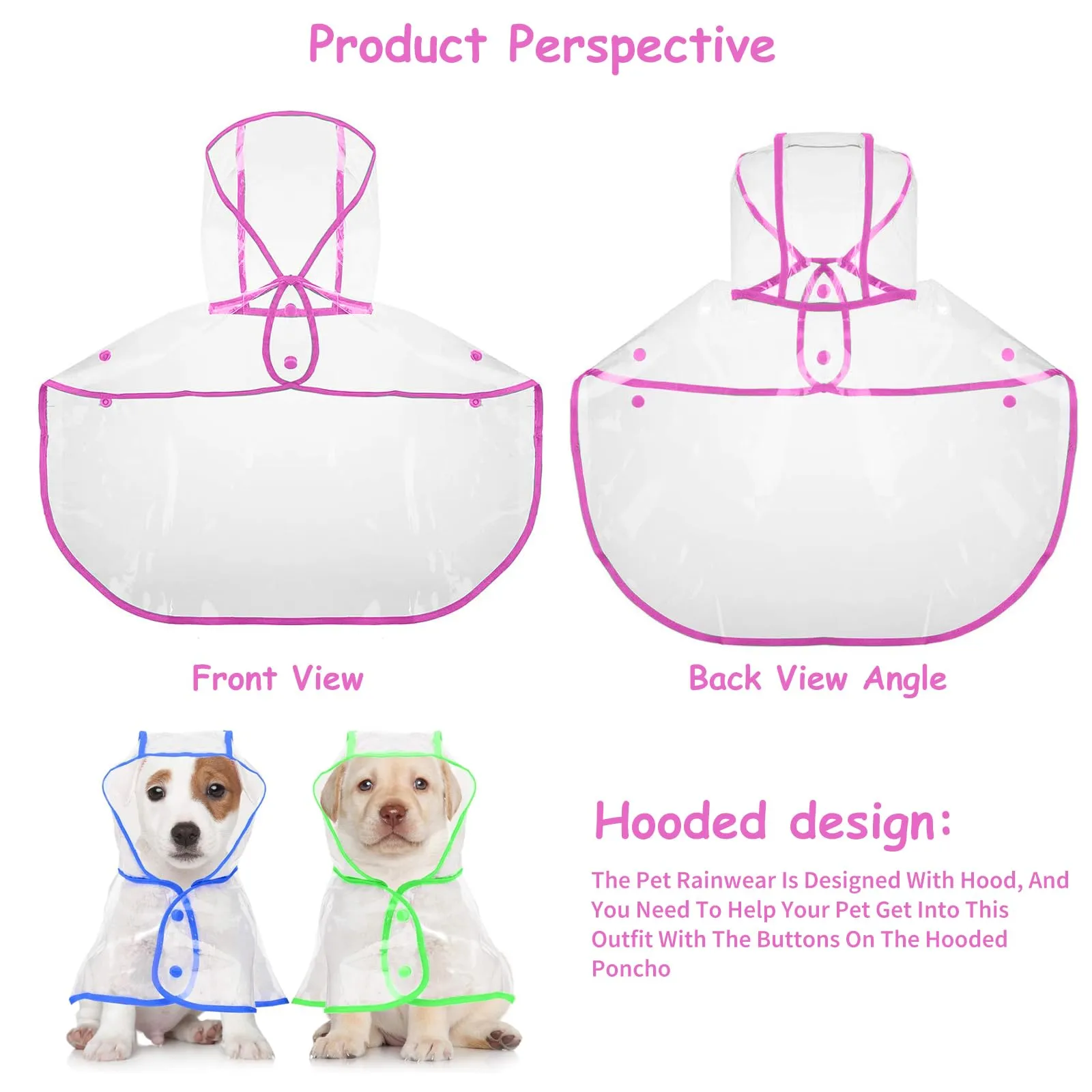 PETCUTE Impermeabile Cane con Cappuccio,Ultraleggero,Impermeabile per Cani PVC Trasparente con Chiusura a Bottoni,Cappottino Antipioggia Poncho per Cani Taglia Piccola e Media - immagine 6