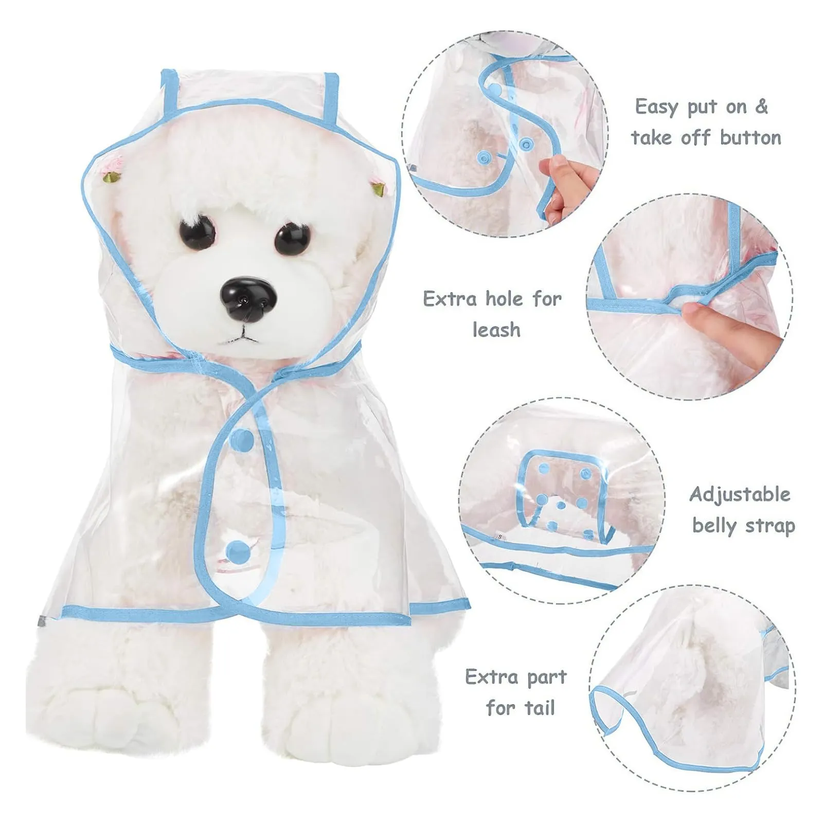 PETCUTE Impermeabile Cane con Cappuccio,Ultraleggero,Impermeabile per Cani PVC Trasparente con Chiusura a Bottoni,Cappottino Antipioggia Poncho per Cani Taglia Piccola e Media - immagine 4