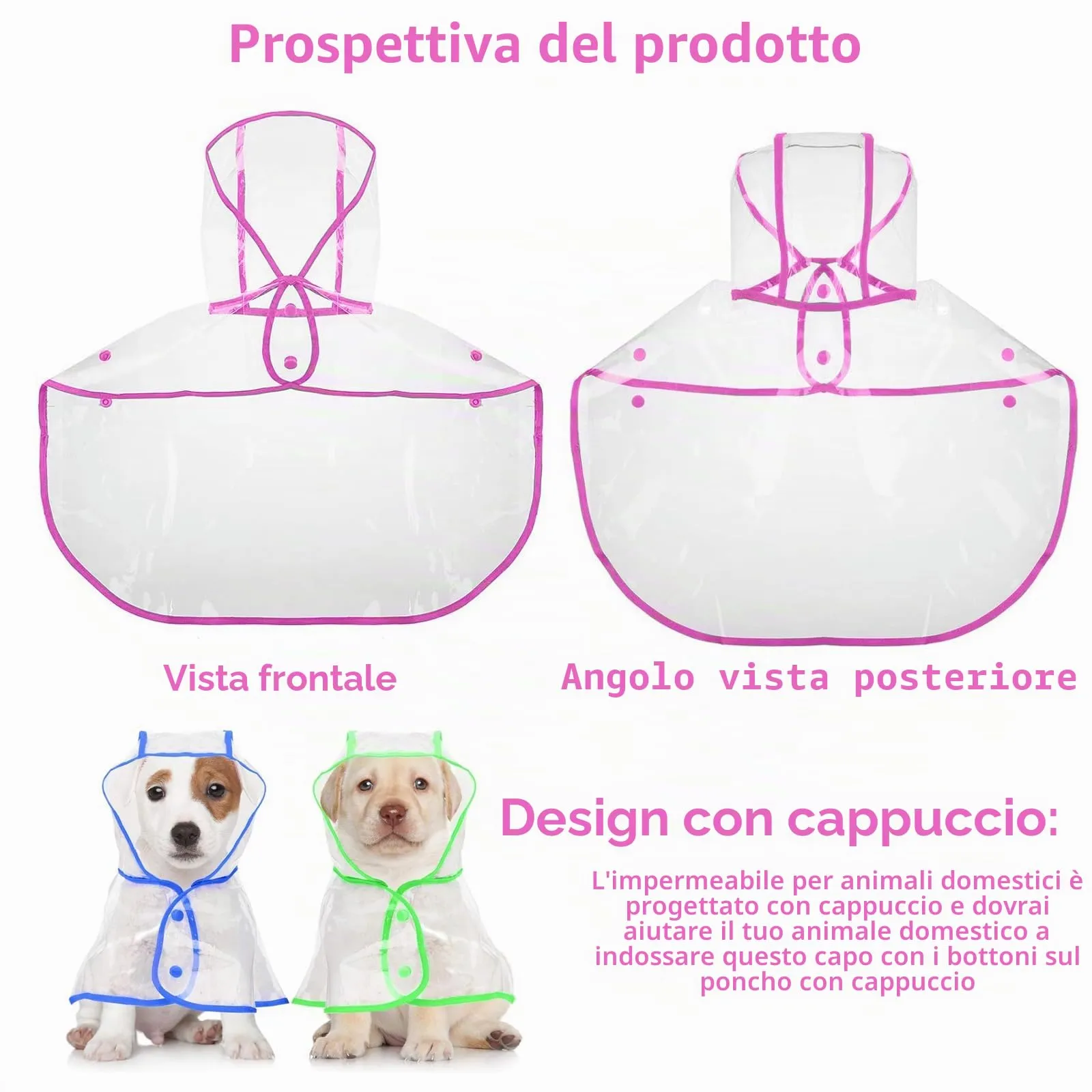 PETCUTE Impermeabile Cane con Cappuccio,Ultraleggero,Impermeabile per Cani PVC Trasparente con Chiusura a Bottoni,Cappottino Antipioggia Poncho per Cani Taglia Piccola e Media - immagine 6