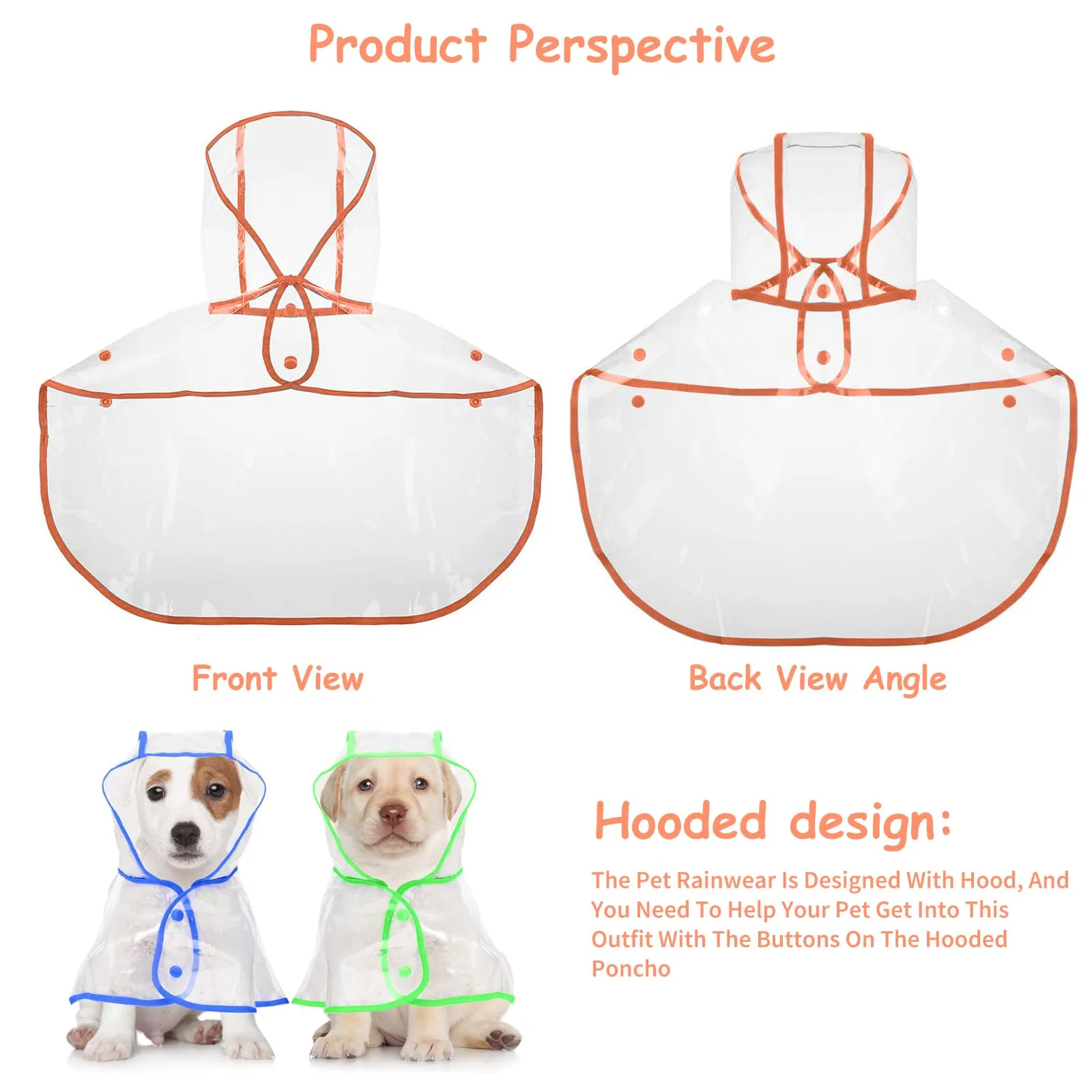 PETCUTE Impermeabile Cane con Cappuccio,Ultraleggero,Impermeabile per Cani PVC Trasparente con Chiusura a Bottoni,Cappottino Antipioggia Poncho per Cani Taglia Piccola e Media - immagine 6