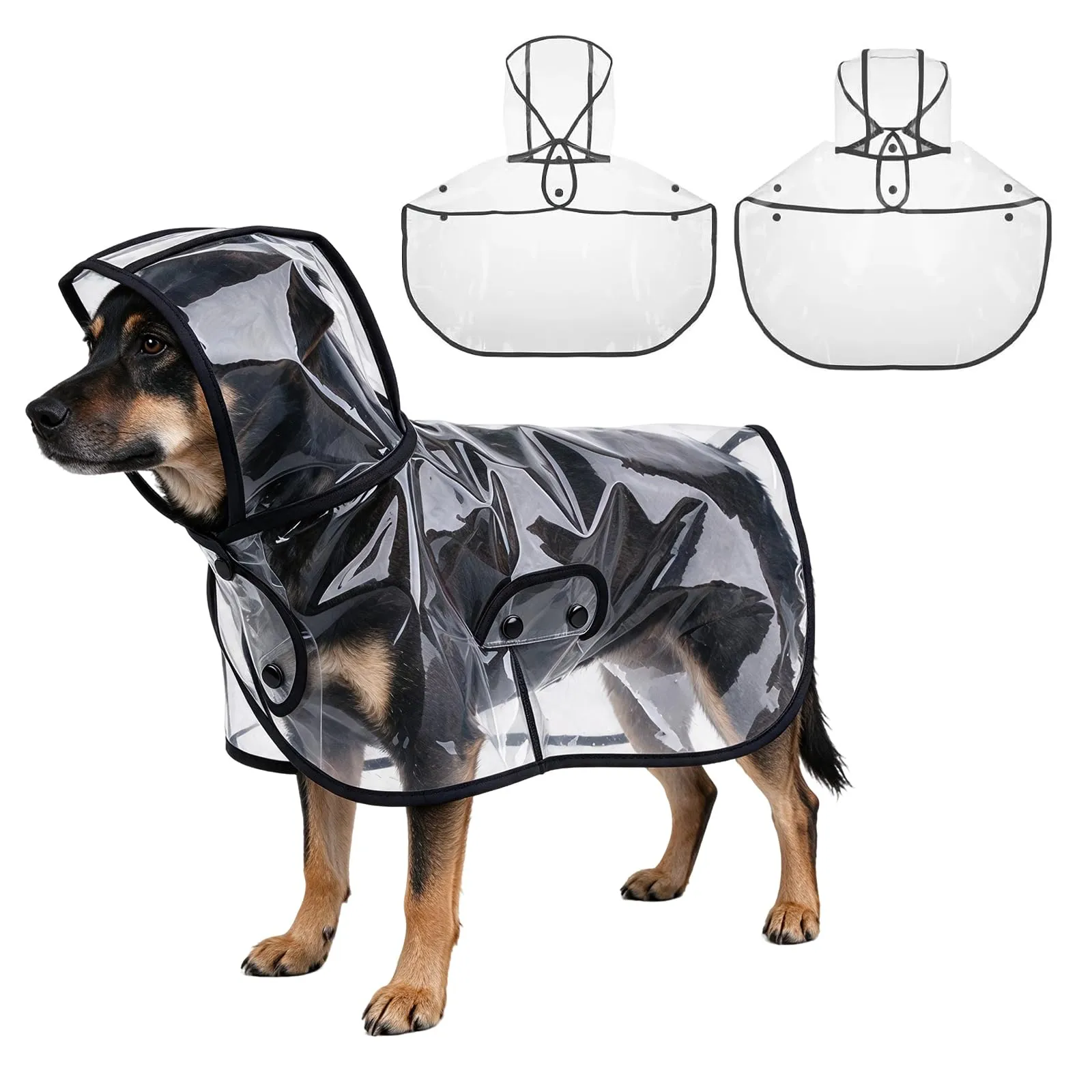 PETCUTE Impermeabile Cane con Cappuccio,Ultraleggero,Impermeabile per Cani PVC Trasparente con Chiusura a Bottoni,Cappottino Antipioggia Poncho per Cani Taglia Piccola e Media - immagine 1