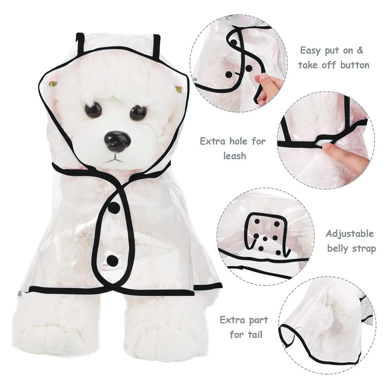 PETCUTE Impermeabile Cane con Cappuccio,Ultraleggero,Impermeabile per Cani PVC Trasparente con Chiusura a Bottoni,Cappottino Antipioggia Poncho per Cani Taglia Piccola e Media - immagine 4