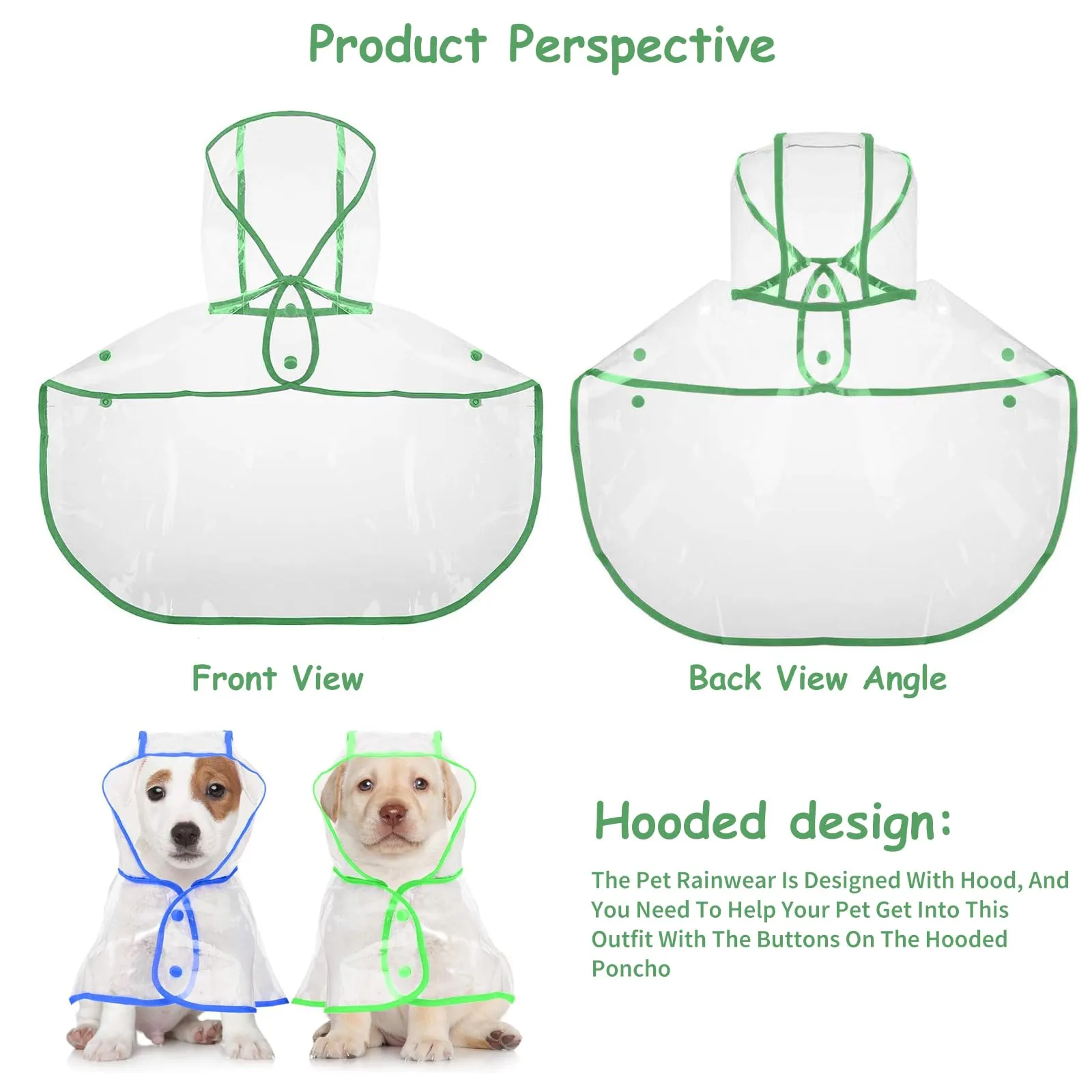 PETCUTE Impermeabile Cane con Cappuccio,Ultraleggero,Impermeabile per Cani PVC Trasparente con Chiusura a Bottoni,Cappottino Antipioggia Poncho per Cani Taglia Piccola e Media - immagine 6