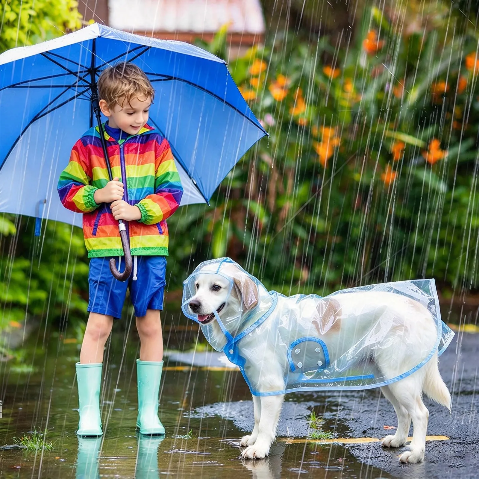 PETCUTE Impermeabile Cane con Cappuccio,Ultraleggero,Impermeabile per Cani PVC Trasparente con Chiusura a Bottoni,Cappottino Antipioggia Poncho per Cani Taglia Piccola e Media - immagine 2