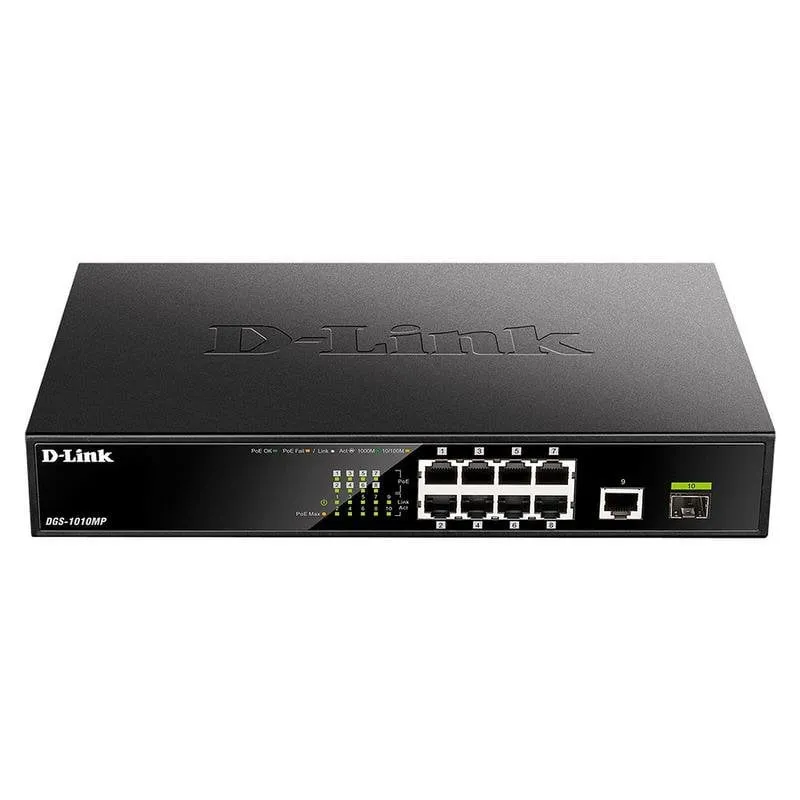 Switch D-Link DGS-1010MP 8 Porte PoE+ Gigabit 1 SFP Rackmount Compact - immagine 1