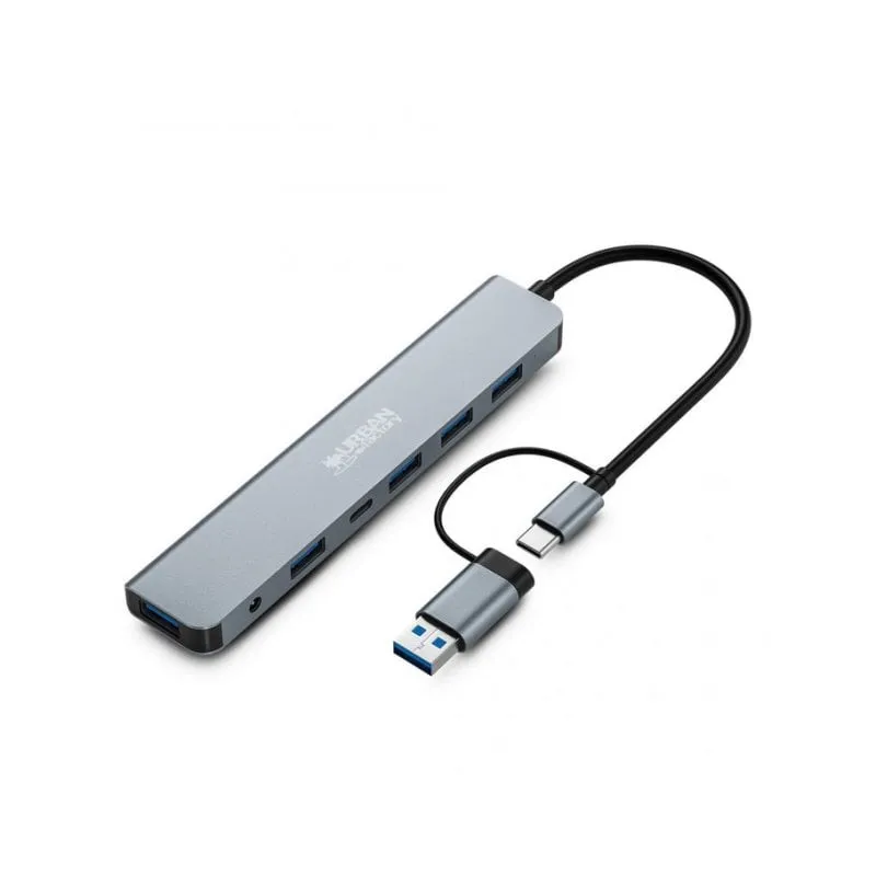 Hub Urban Factory 7 porte 5 Gbit/s MHC70UF USB-A+C alluminio LED - immagine 1