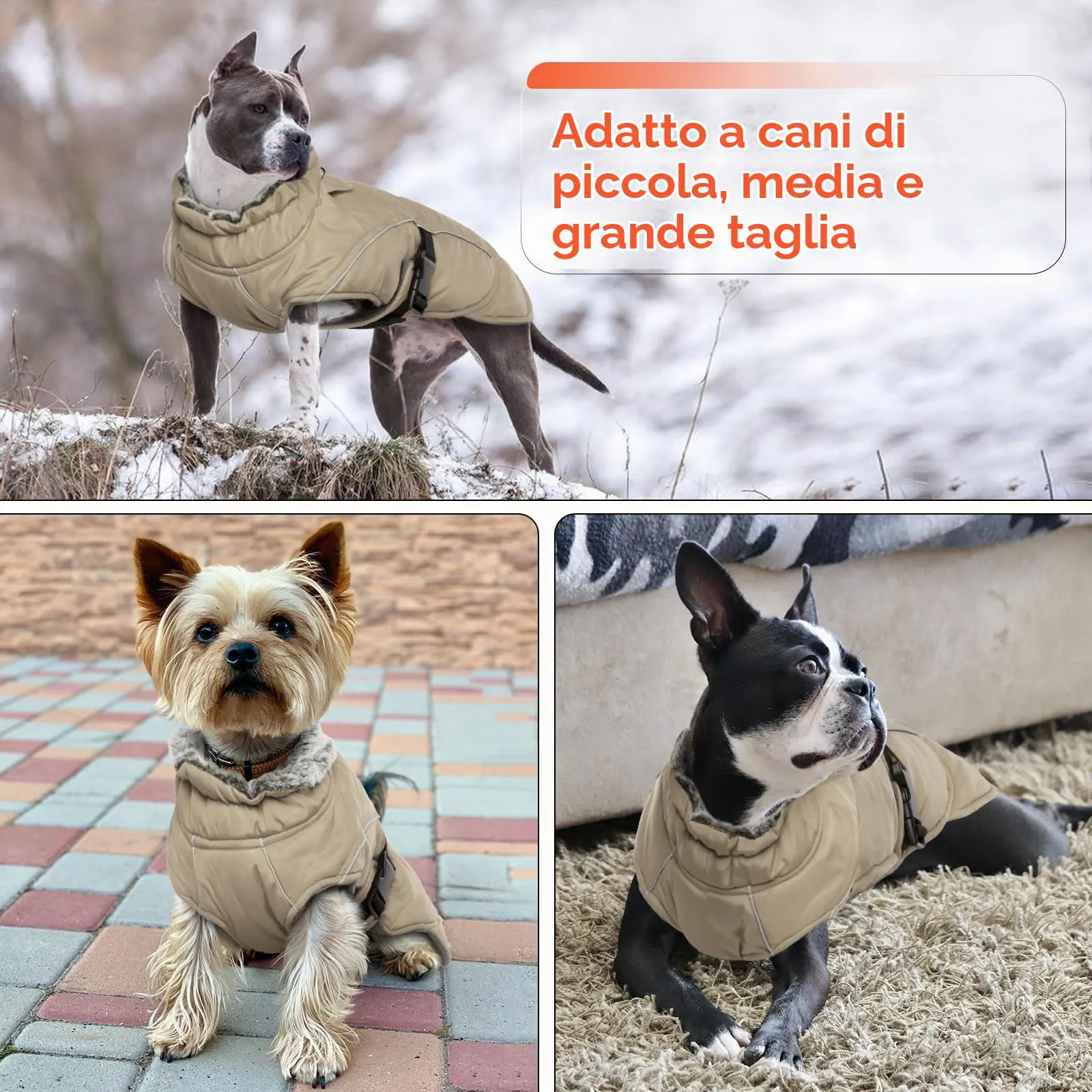 Giacca per Cani in Inverno Impermeabile, Outfit Invernale Caldo in Pile Spesso Imbottito in Cotone per Cani Vestito Invernale per Cani Comodo Anti-Neve per Tempo Freddo (Camoscio, L) - immagine 6