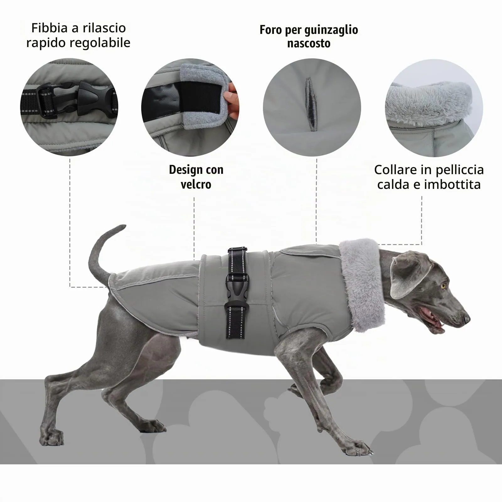 Cappotto Cani Invernale, Giacca Impermeabile Cani in Pile Giacca Cani Neve Caldo Cappotti e Giubbotti per Cani Piumino Cane Cappotto XL Imbottito Cani(Grigio, XL) - immagine 3