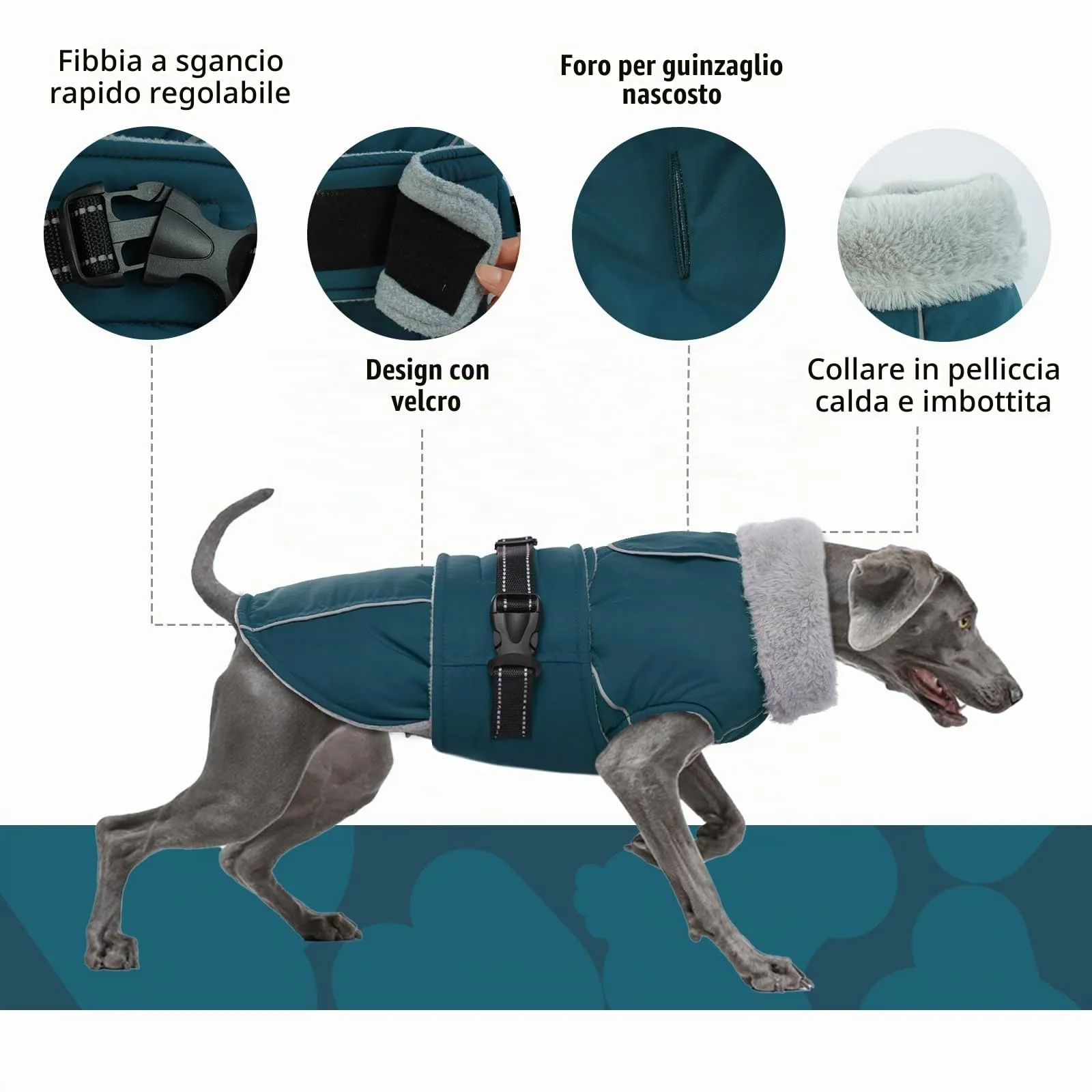 Cappotto per Cani Invernale, Giacca Impermeabile e Calda con Pile, Piumino Imbottito per Cani (Verde Scuro, M) - immagine 3