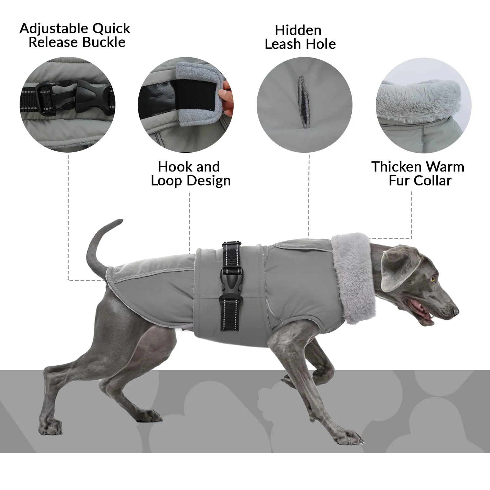 Cappotto Cani Taglia Media, Cappotto Impermeabile per Cani Giacca Calda Cappotto Neve Cani Abbigliamento Invernale per Cani di Taglia Piccola Media Grande con Foro per Imbracatura(Grigio, M) - immagine 3