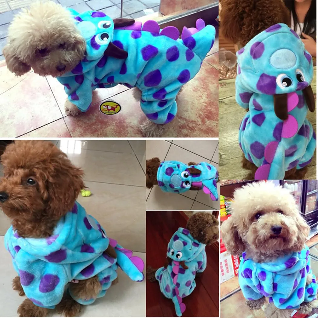 XIAOYU divertente cane dinosauro costumi vestiti per animali domestici per il piccolo cane gatto, inverno caldo cucciolo hoodies pet jumpsuit abbigliamento per Halloween Natale, S - immagine 6