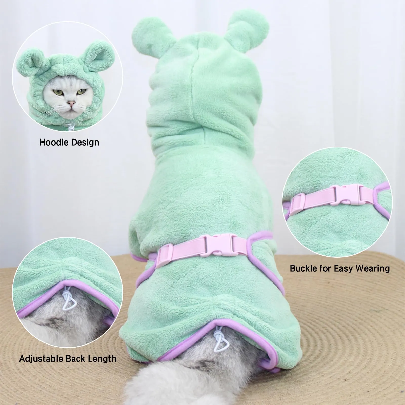 Fnaobai Accappatoio per cani e gatti, ad asciugatura rapida, accappatoio con cappuccio, collare regolabile e cinghia per la pancia, per piscina e spiaggia (rosa, XL) - immagine 3