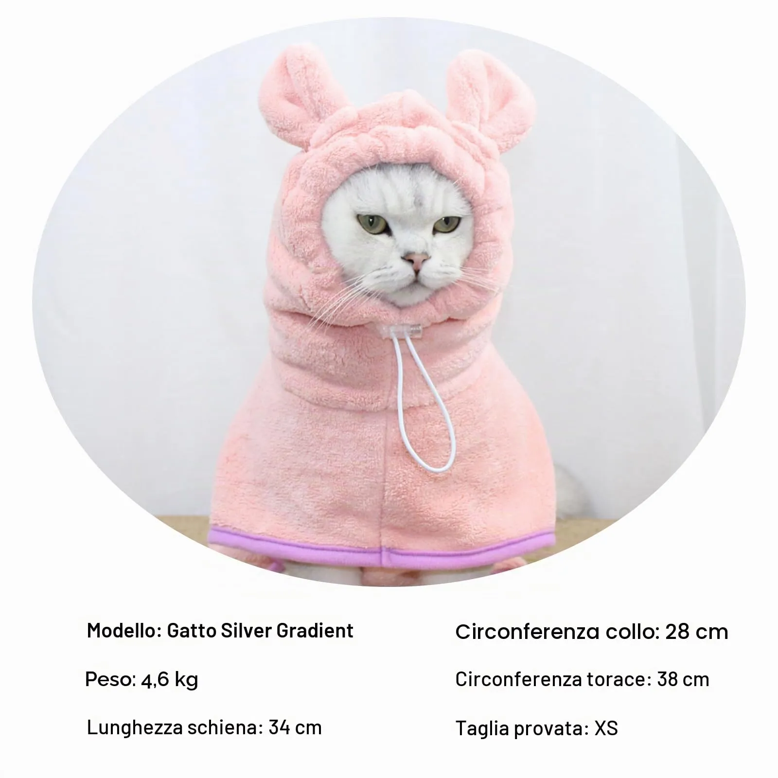 Fnaobai Accappatoio per animali domestici per cani e gatti, ad asciugatura rapida, grazioso asciugamano con cappuccio, collare regolabile e cinghia per la pancia, per piscina e spiaggia (rosa, S) - immagine 6