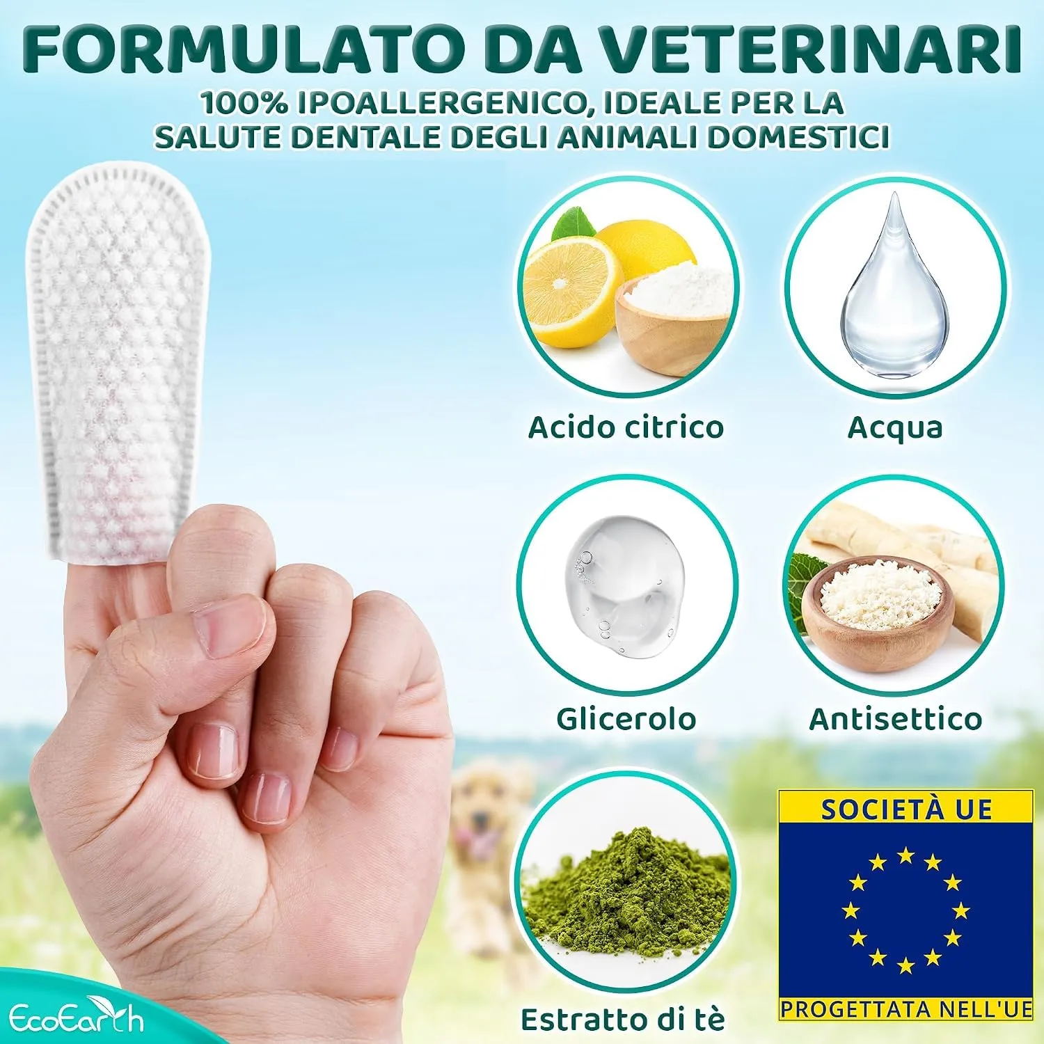 EcoEarth Salviette per la Pulizia dei Denti di Alta qualità per Cani e Gatti - 50 Pezzi - Dischetti per la Cura Dentale degli Animali Domestici per Un alito Fresco e un'igiene Orale - immagine 3