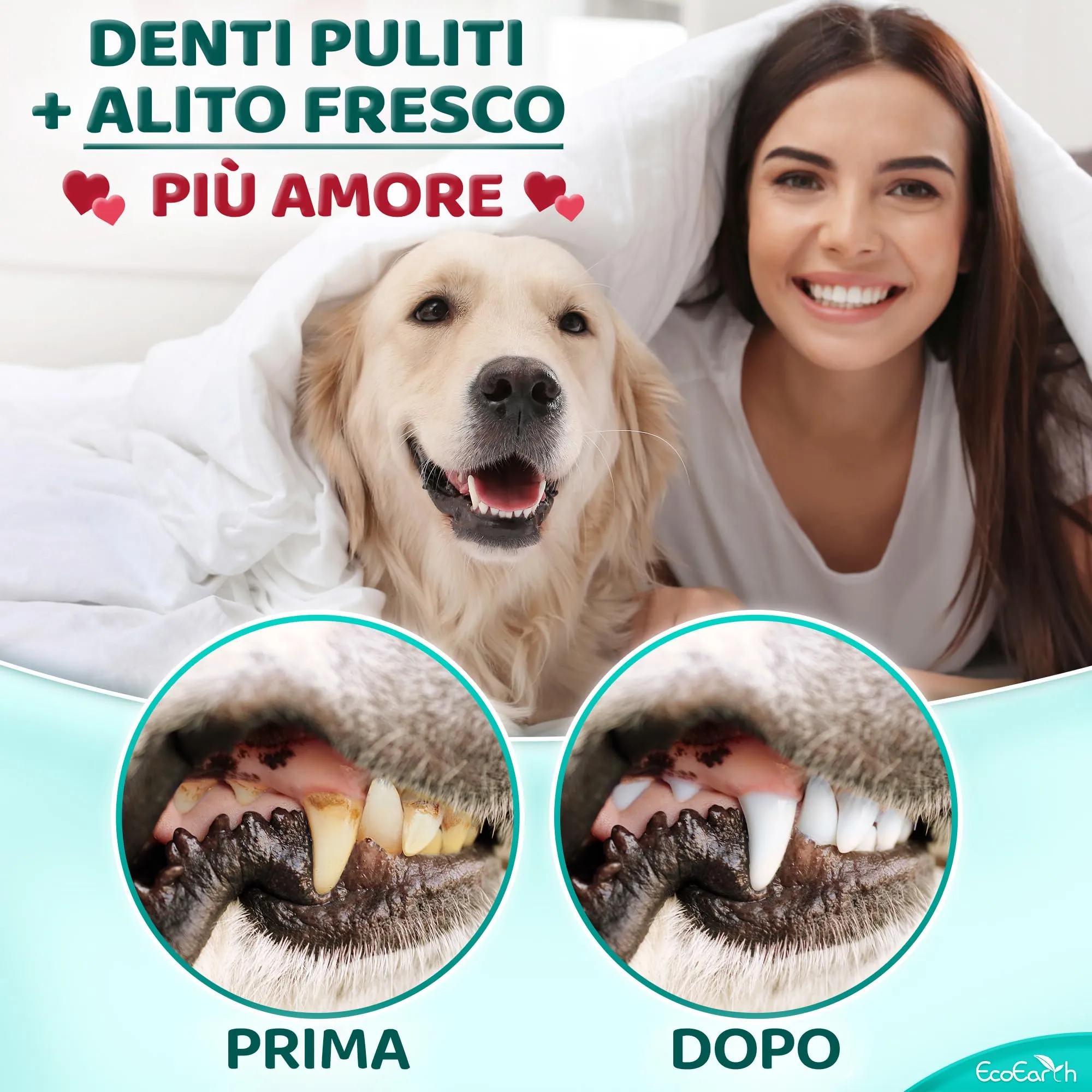 EcoEarth Salviette per la Pulizia dei Denti di Alta qualità per Cani e Gatti - 50 Pezzi - Dischetti per la Cura Dentale degli Animali Domestici per Un alito Fresco e un'igiene Orale - immagine 6