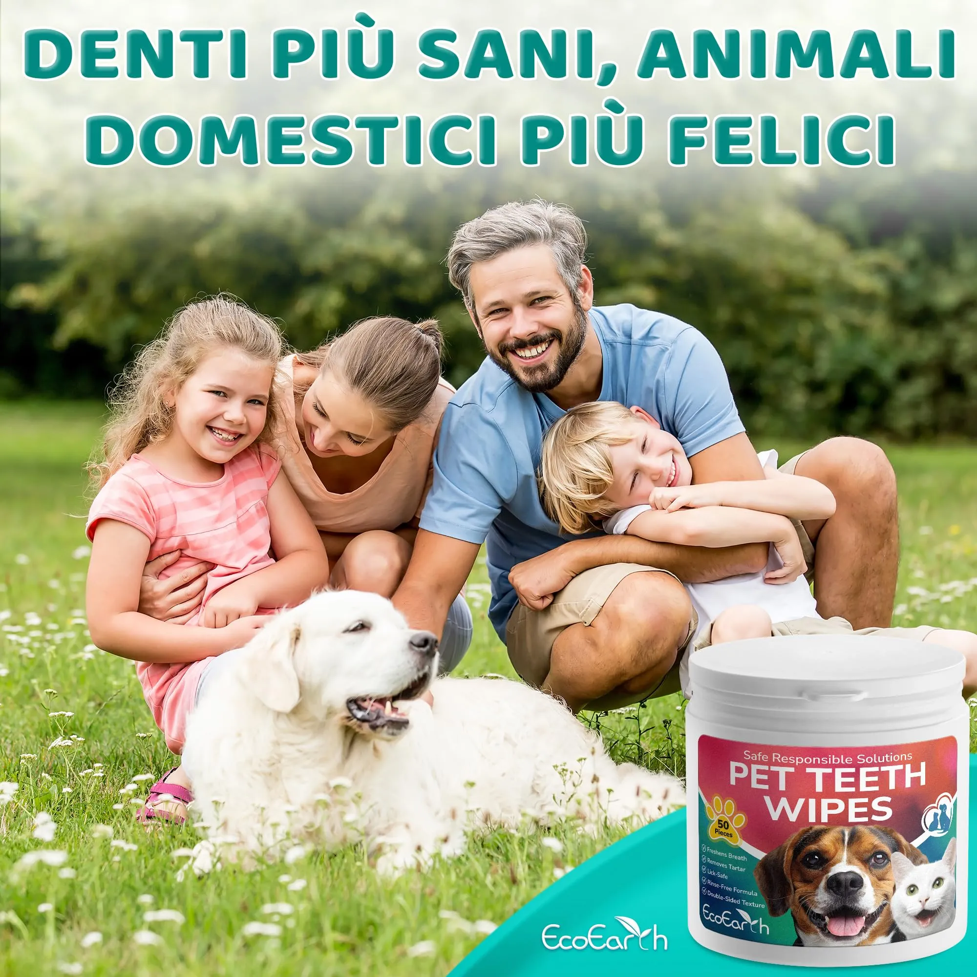 EcoEarth Salviette per la Pulizia dei Denti di Alta qualità per Cani e Gatti - 50 Pezzi - Dischetti per la Cura Dentale degli Animali Domestici per Un alito Fresco e un'igiene Orale - immagine 8