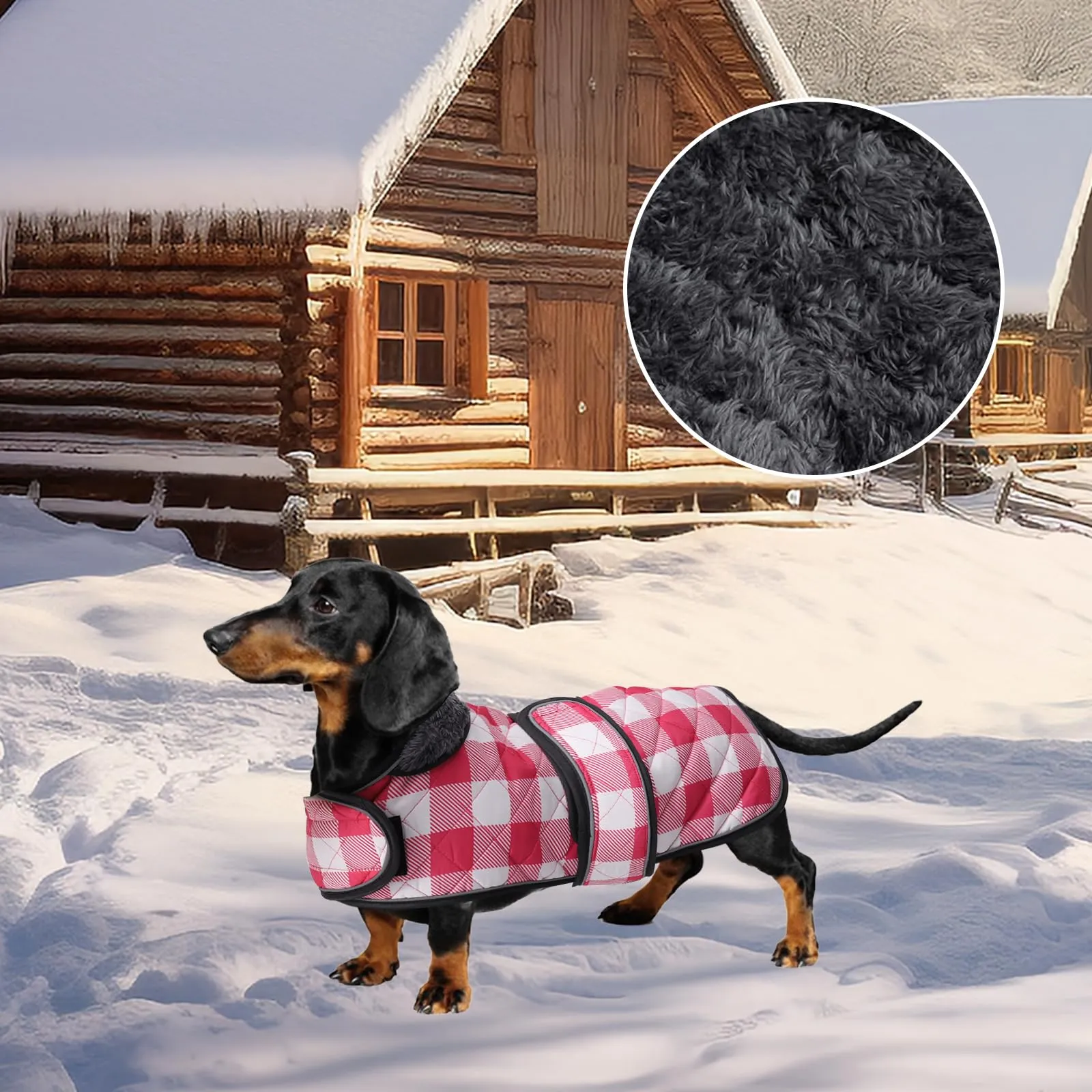 Geyecete Impermeabile Cappotto Cane, Bassotto Invernale Cappotto,Giacca del Cane con fodera in pile calda all'interno,Abbigliamento Regolabile per Cani all'aperto per Miniatura Bassotto-Rosa-L - immagine 6