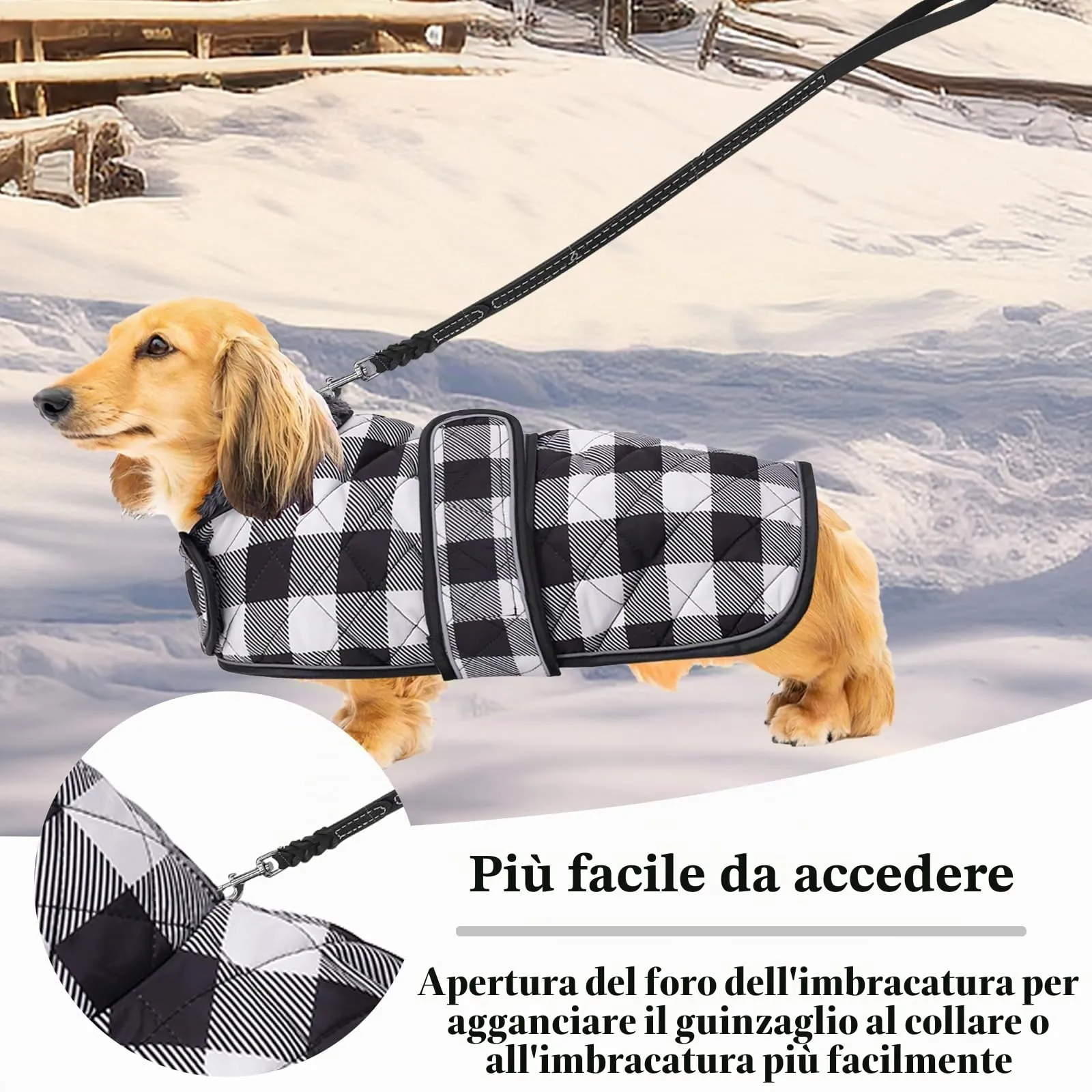 Geyecete Impermeabile Cappotto Cane, Bassotto Invernale Cappotto,Giacca del Cane con fodera in pile calda all'interno,Abbigliamento Regolabile per Cani all'aperto per Miniatura Bassotto-Nero-M - immagine 5