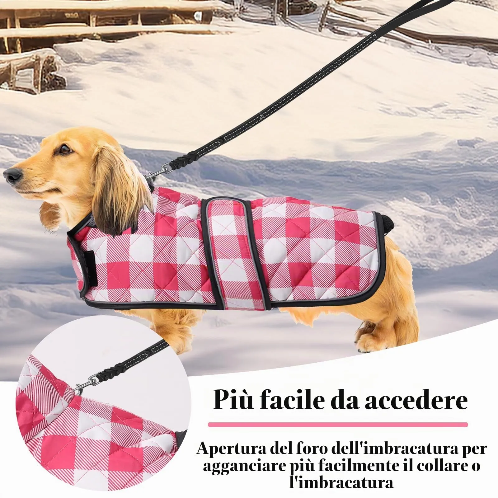 Geyecete Impermeabile Cappotto Cane, Bassotto Invernale Cappotto,Giacca del Cane con fodera in pile calda all'interno,Abbigliamento Regolabile per Cani all'aperto per Miniatura Bassotto-Rosa-S - immagine 3
