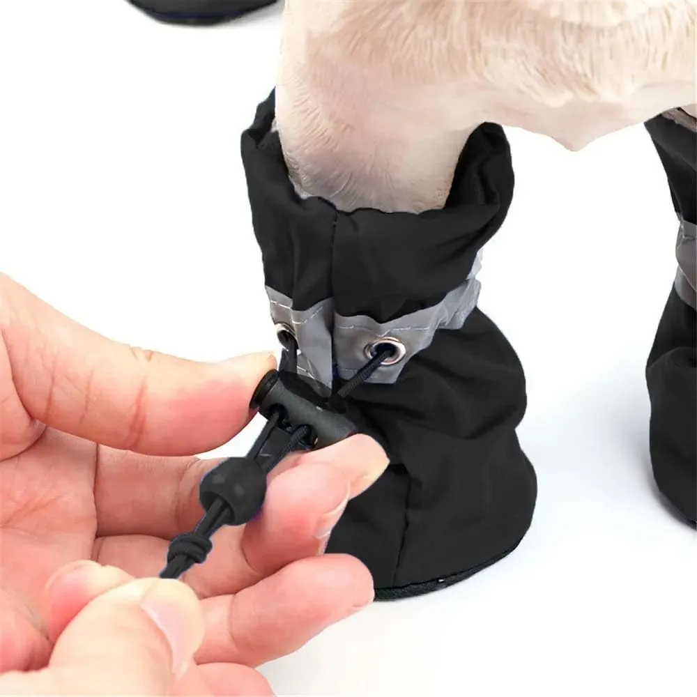 HalcyonFit 4 scarpe impermeabili per cani di piccola taglia, proteggono le zampe del tuo animale domestico e tienile asciutte, stivali da pioggia per cani (nero, L) - immagine 1