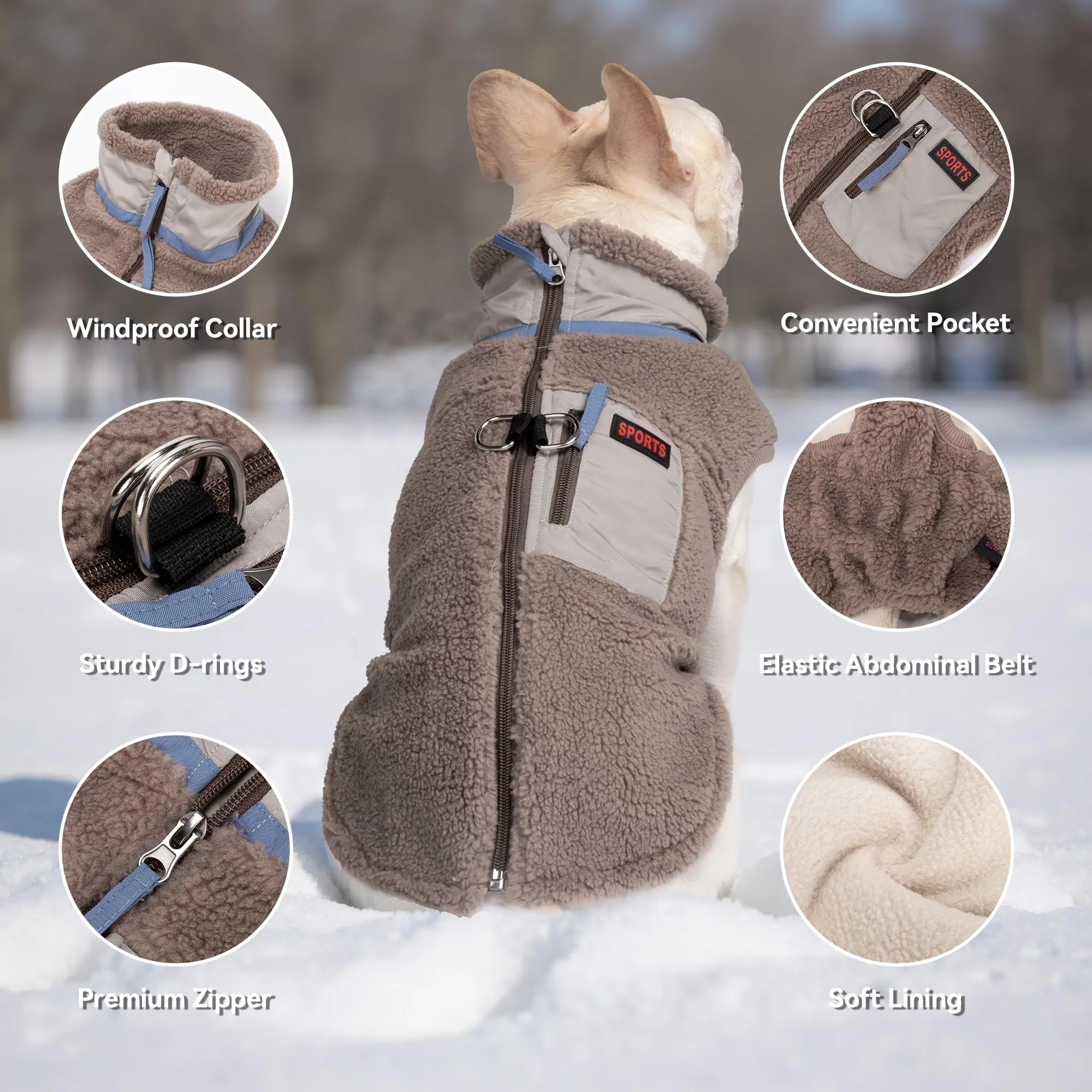 FEimaX Cappotto per Cani Invernale Giacca in Pile Calda con Anello a D, Gilet Cane Antivento Cucciolo Vestiti Caldo per Cani di Piccola e Media Taglia - immagine 4
